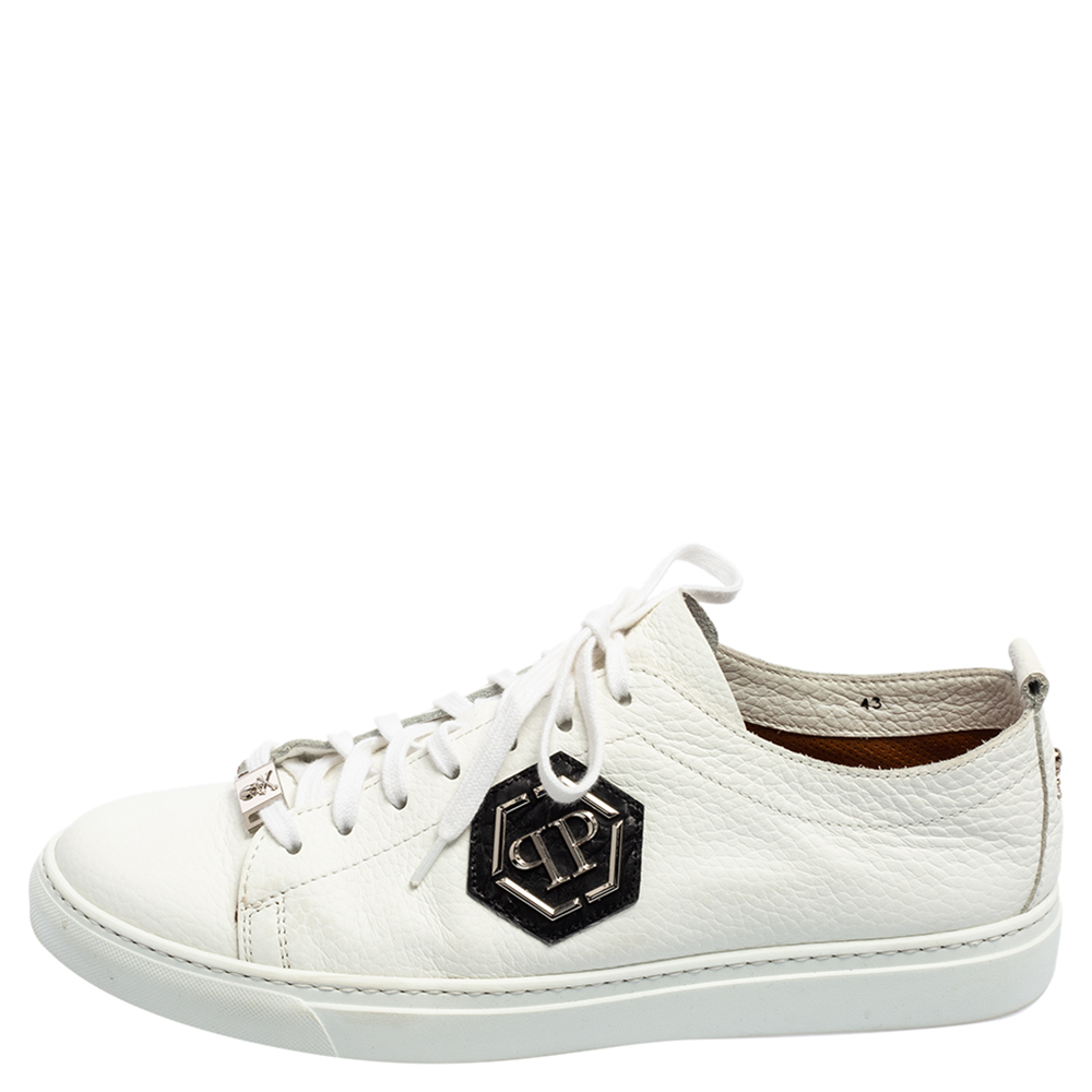 

Philipp Plein White Leather Hexagon Logo Low-Top Sneakers Size
