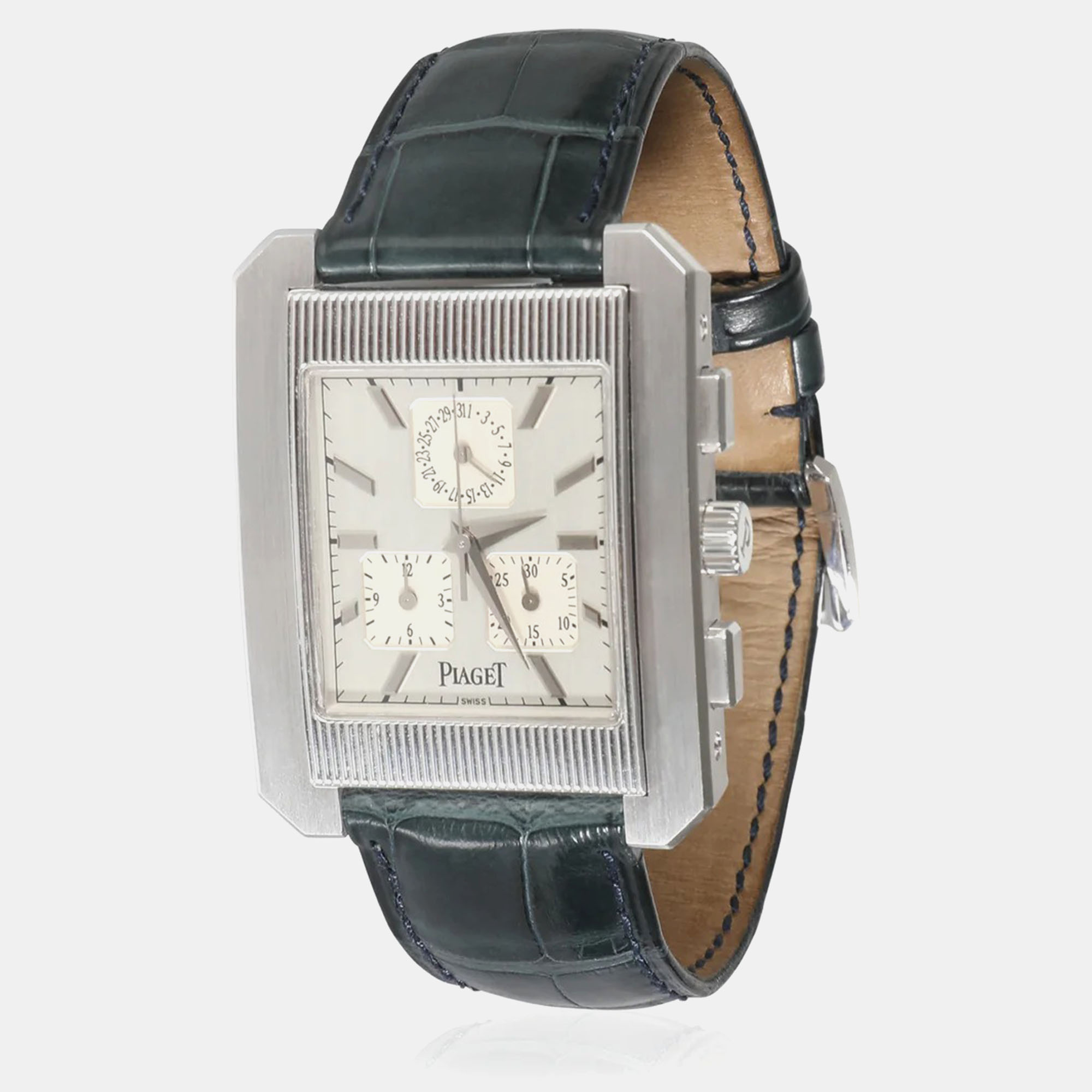 Pre-owned Piaget 18k White Gold Protocole 14600 Men's Watch 33 Mm In Silver