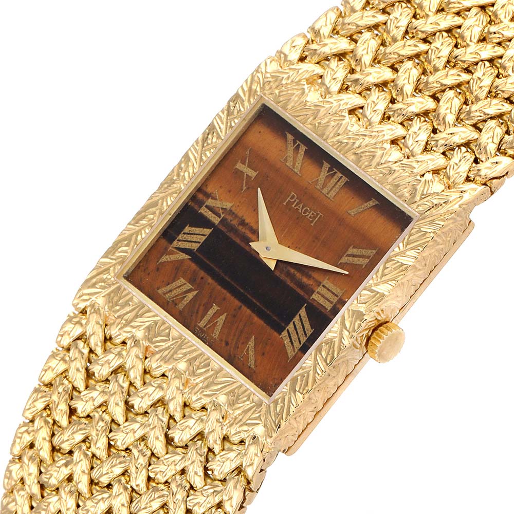 

Piaget Brown Tiger Eye Stone 18k Yellow Gold Vintage 9352 Men's Wristwatch 23 MM