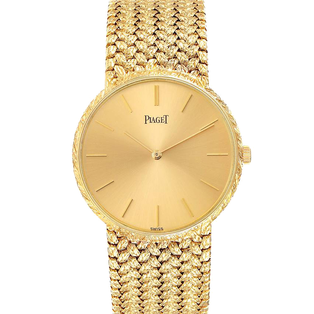 Click to view more detailed imagery on our partner's website Pre-owned Piaget Champagne 18k Yellow Gold Vintage 9065 Men's Wristwatch 31 Mm