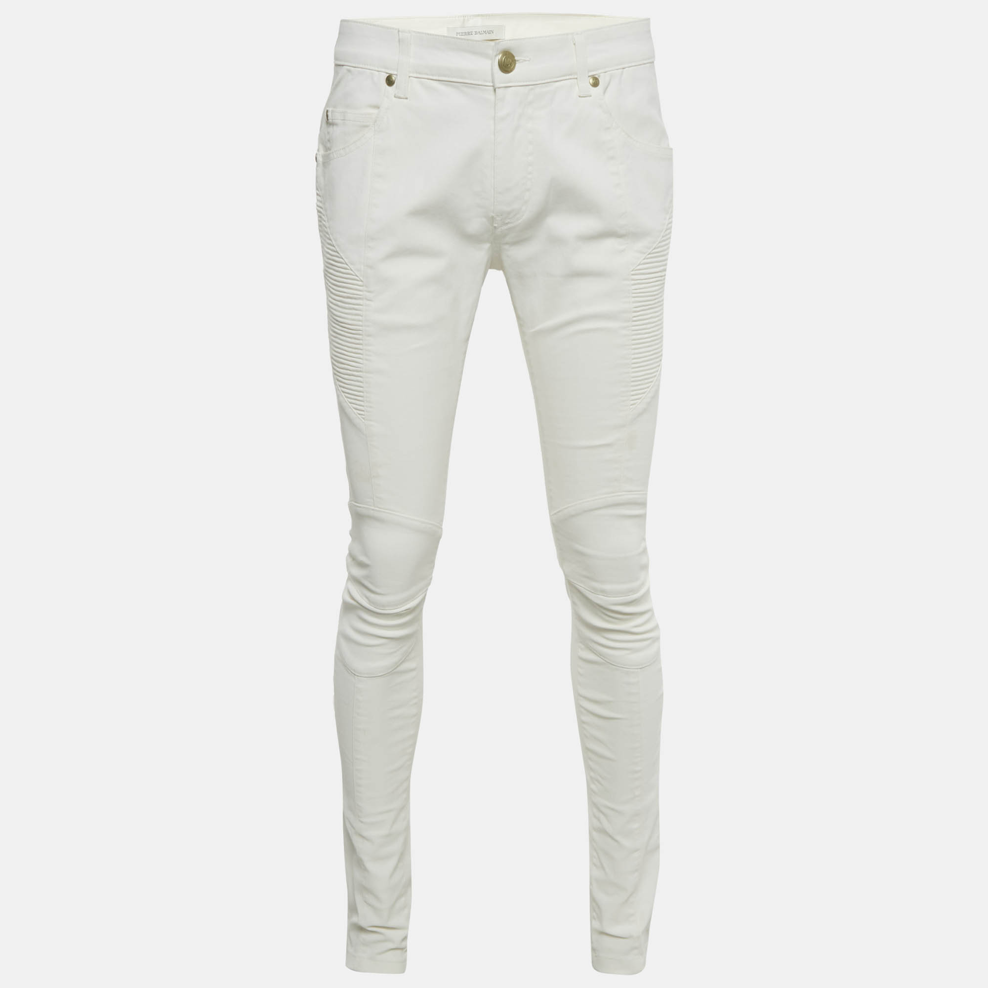 

Pierre Balmain White Denim Applique Skinny Jeans L Waist 32"