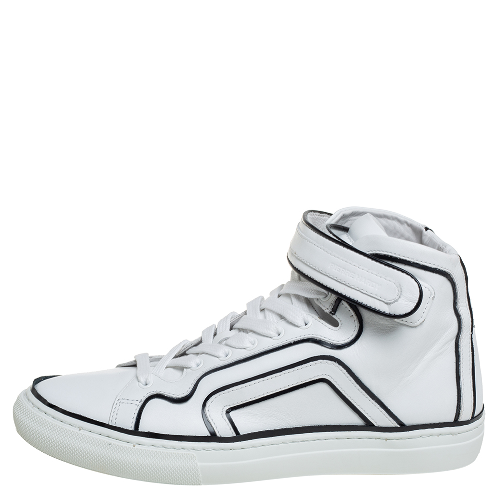 

Pierre Hardy White/Black Leather Velcro Strap High Top Sneakers Size