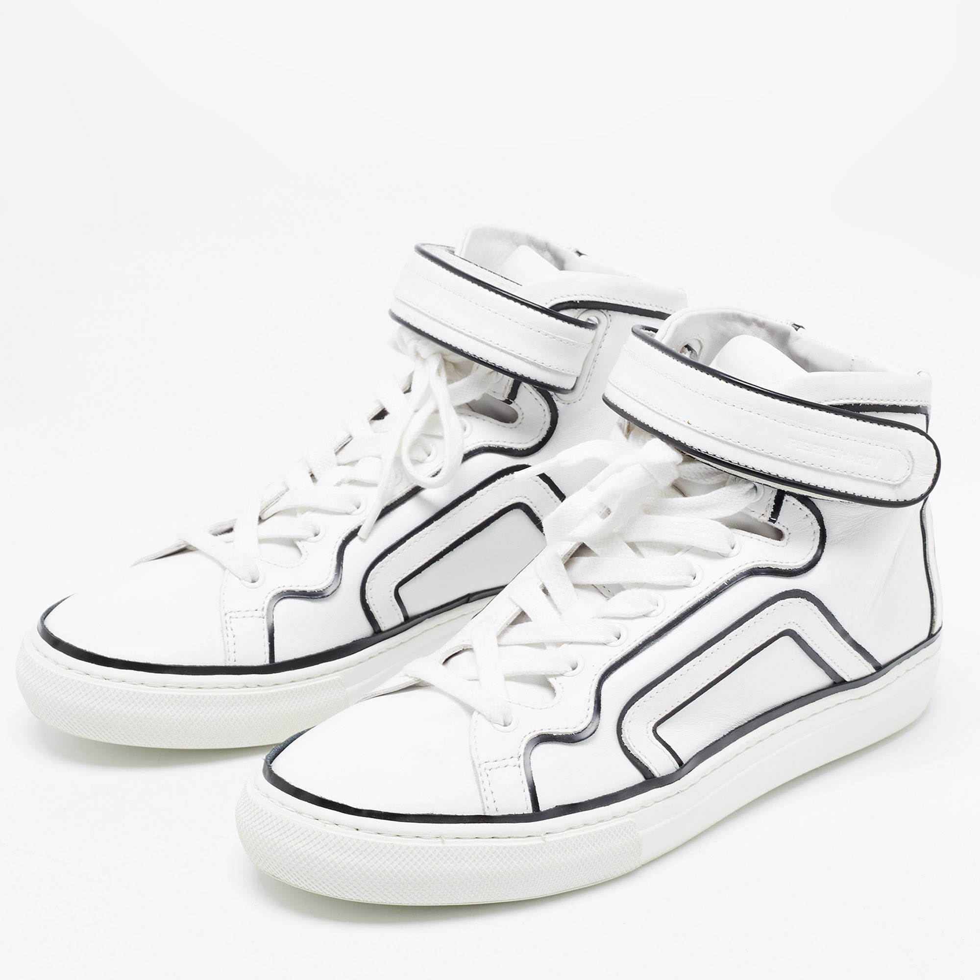 

Pierre Hardy White/Black Leather Trims 112 Match Leather High Top Sneakers Size