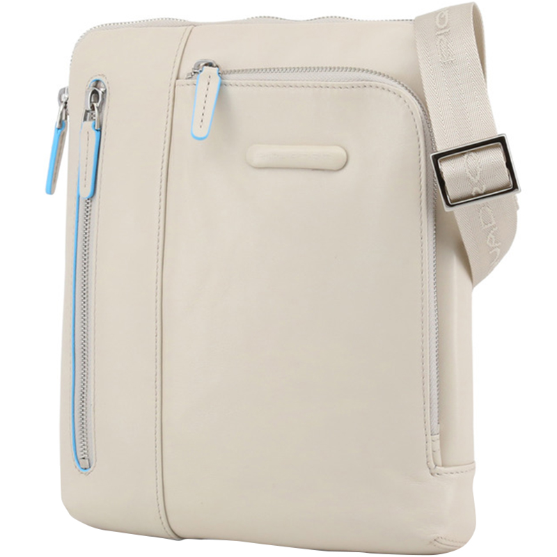 

Piquadro Off White Leather Messenger Bag, Cream