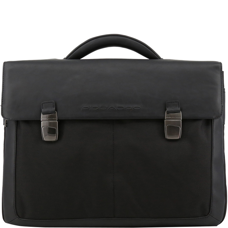 Piquadro Black Nylon and Leather Briefcase