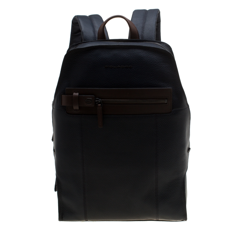 Piquadro Navy Blue Leather Backpack