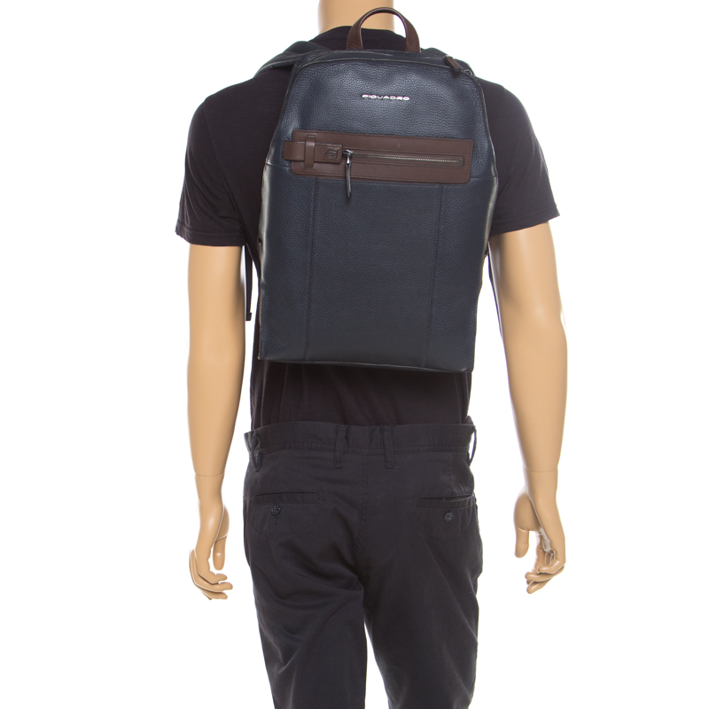 

Piquadro Navy Blue Leather Backpack