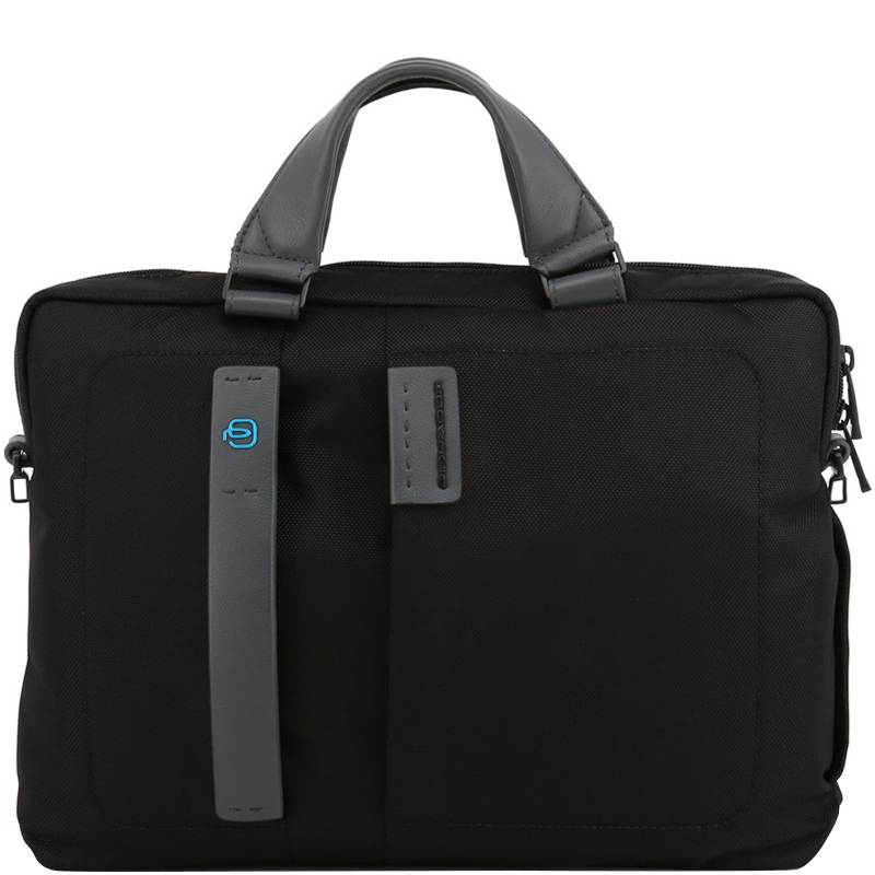 Piquadro Black Fabric and Leather Briefcase 