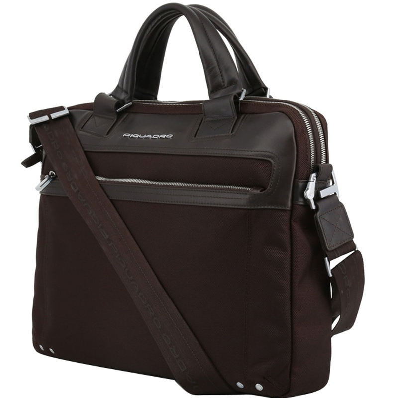 

Piquadro Black/Brown Canvas Leather Briefcase
