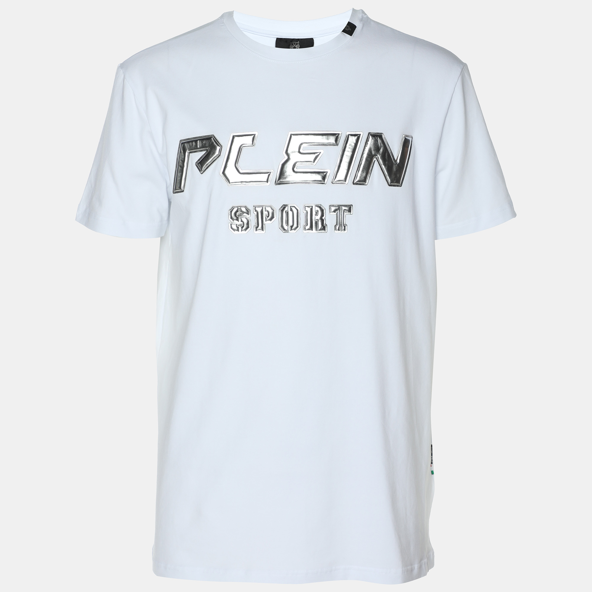 Pre-owned Plein Sport White/silver Jersey Logo T-shirt L