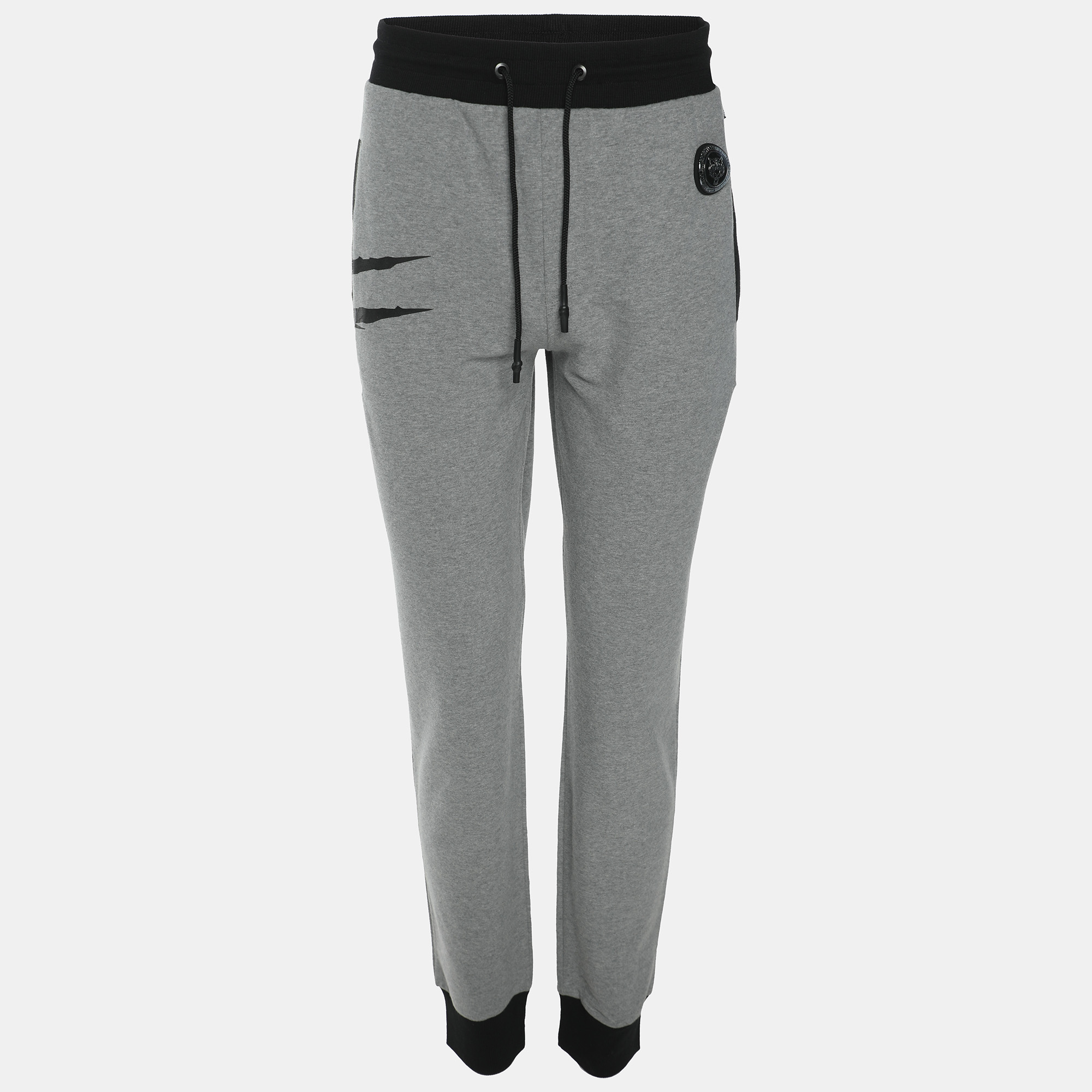 

Plein Sport Grey/Black Jersey Logo Print Joggers XL