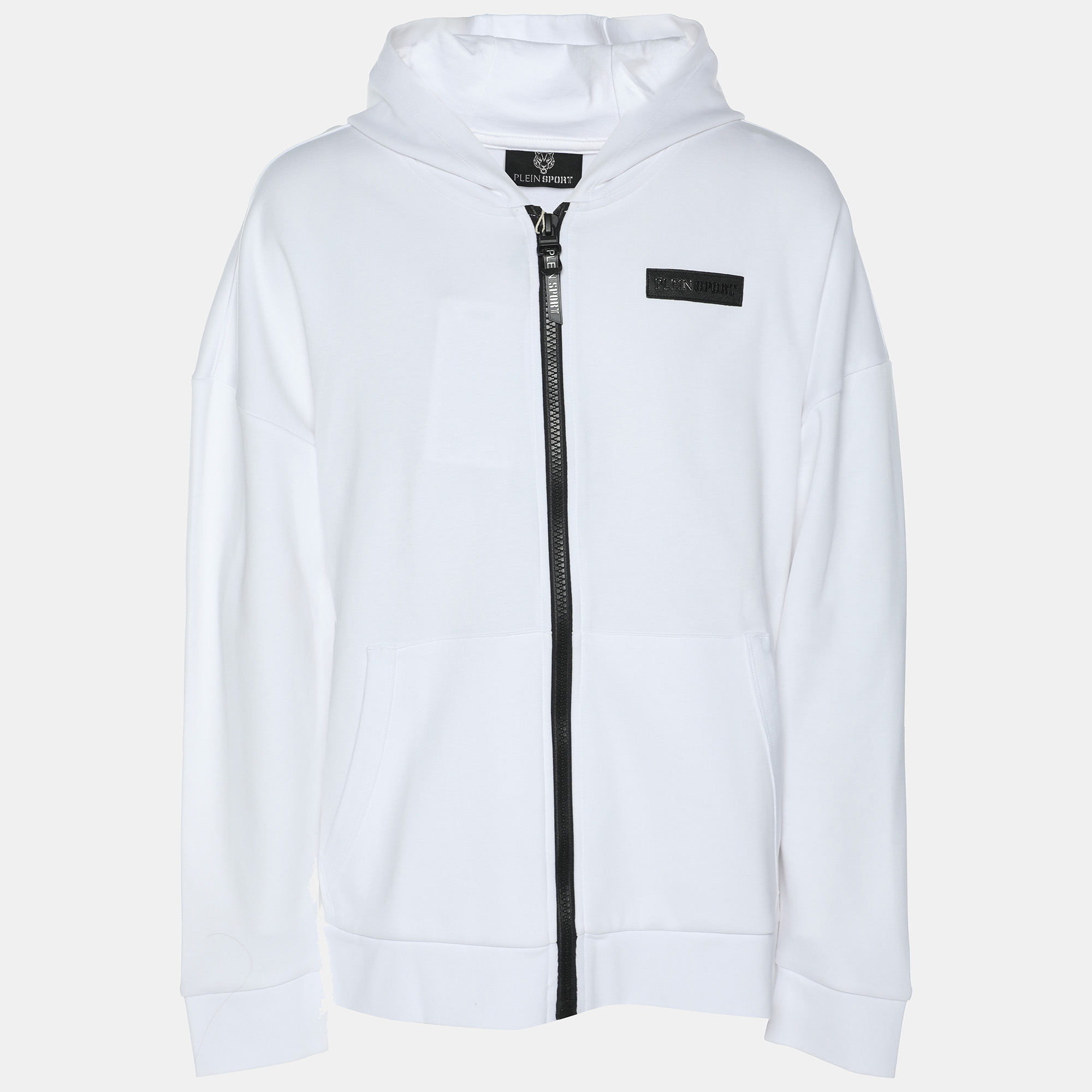 Pre-owned Plein Sport White Jersey Logo Embroidered Hoodie Zip Jacket M