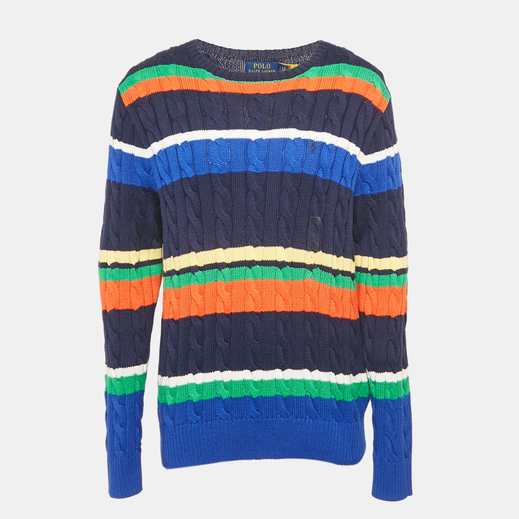 

Polo Ralph Lauren Blue Striped Cable Knit Sweater L