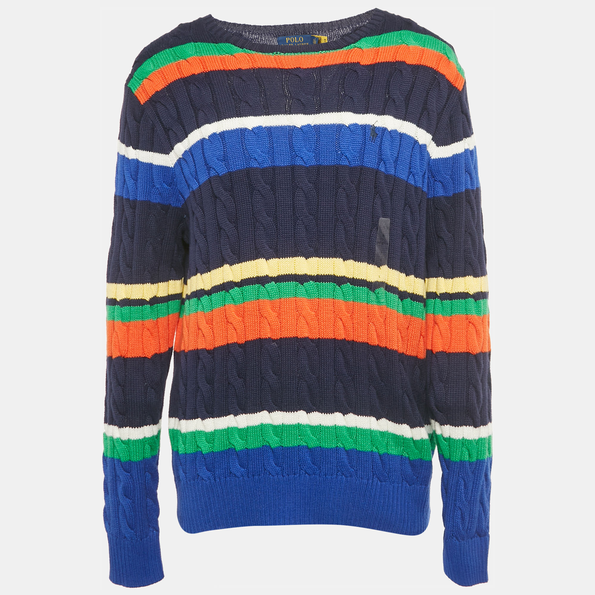 

Polo Ralph Lauren Blue Striped Cable Knit Sweater L