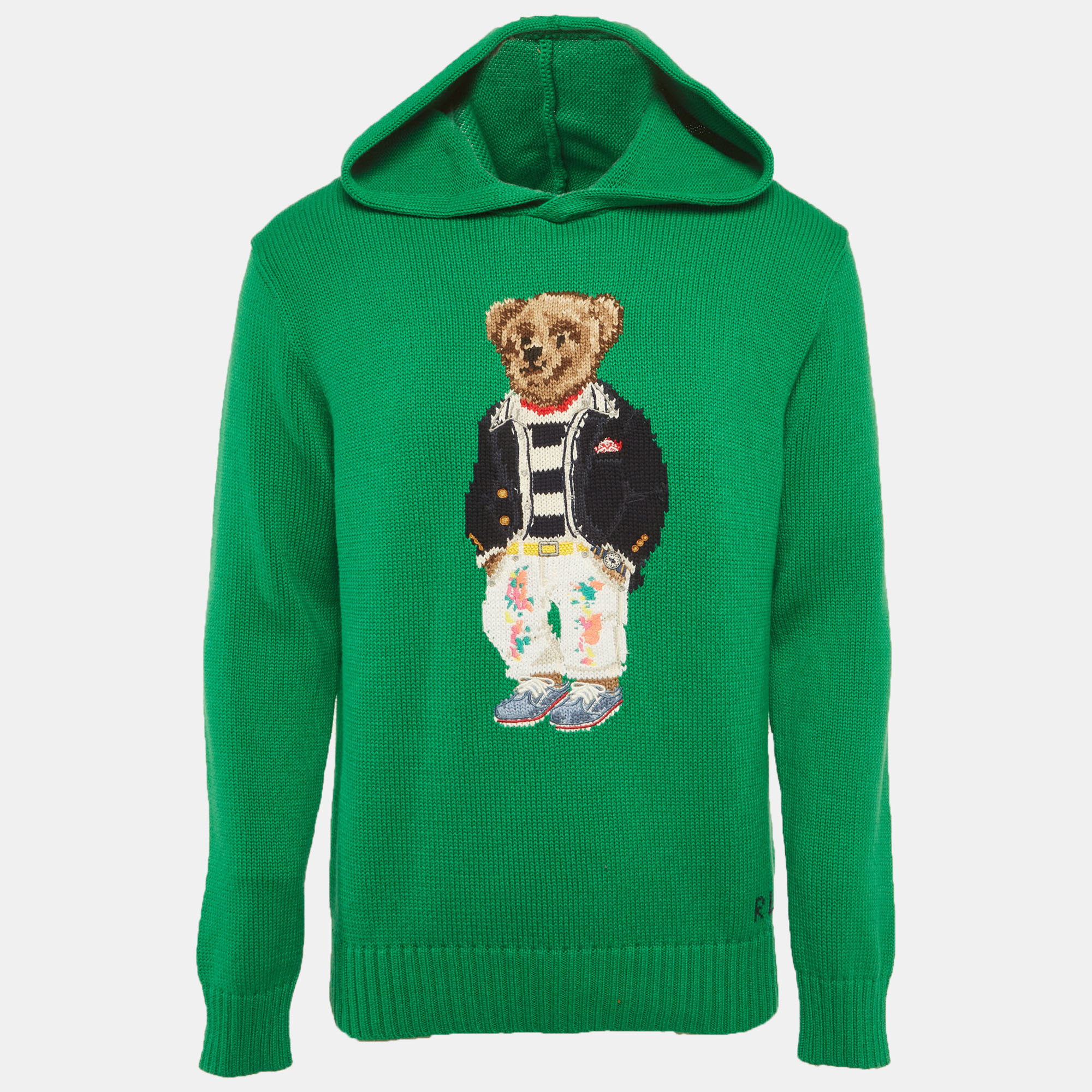 

Polo Ralph Lauren Green Teddy Intarsia Rib Knit Hooded Sweater M