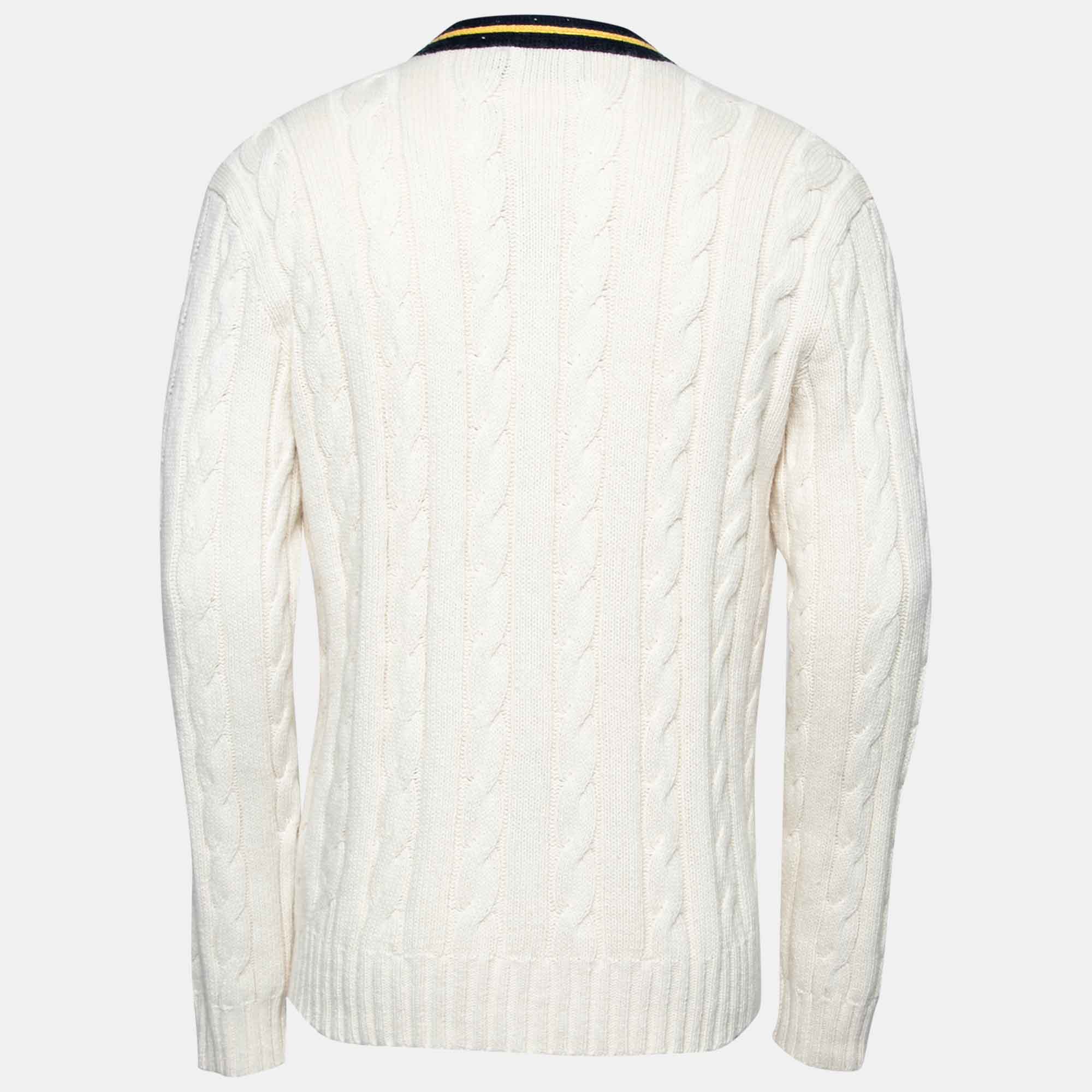 

Polo Ralph Lauren Cream Textured Knit Button Front Long Sleeve Cardigan