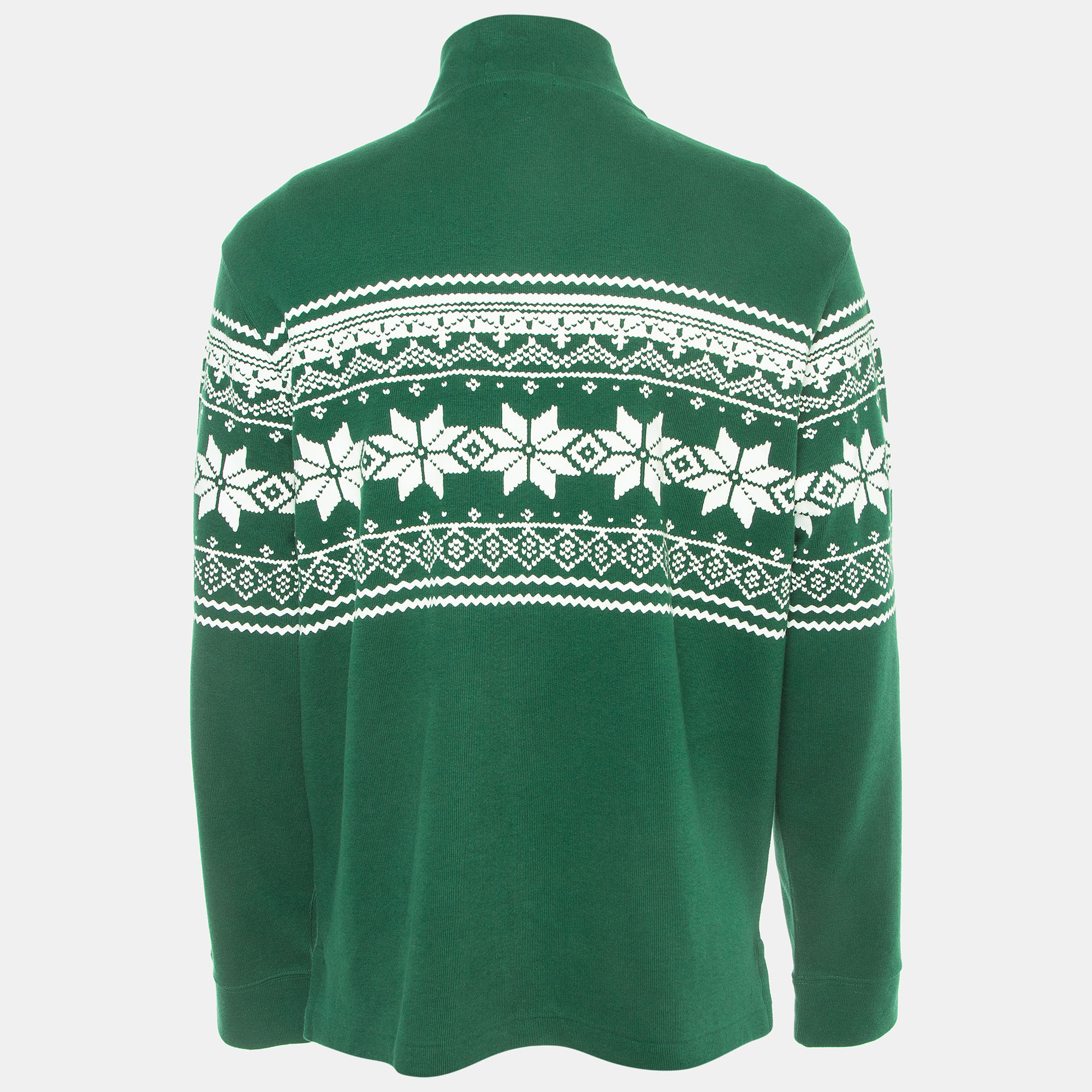 

Polo Ralph Lauren Green Cotton Printed Zip-Up Sweater
