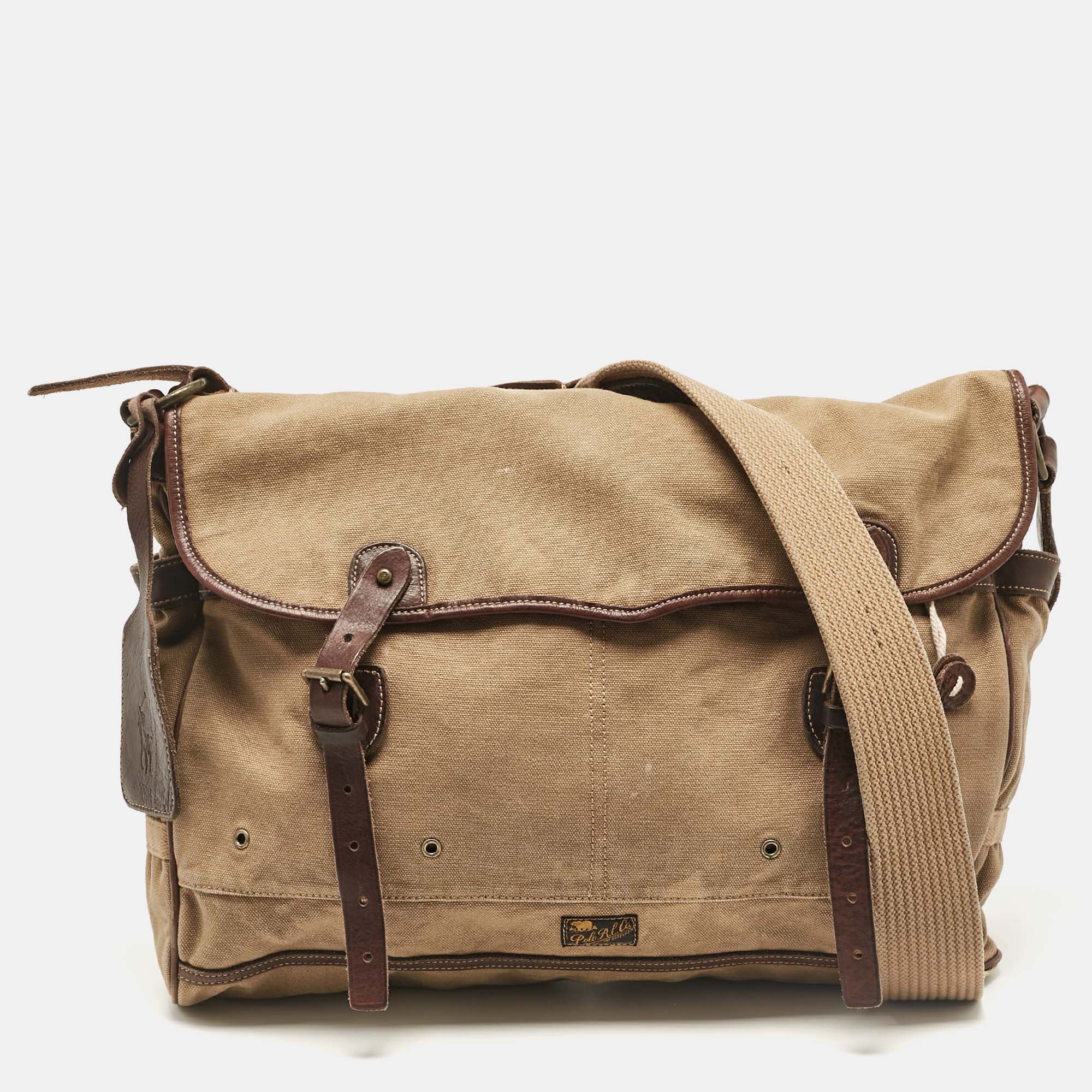 

Polo Ralph Lauren Brown/Khaki Canvas Oversized Messenger Bag