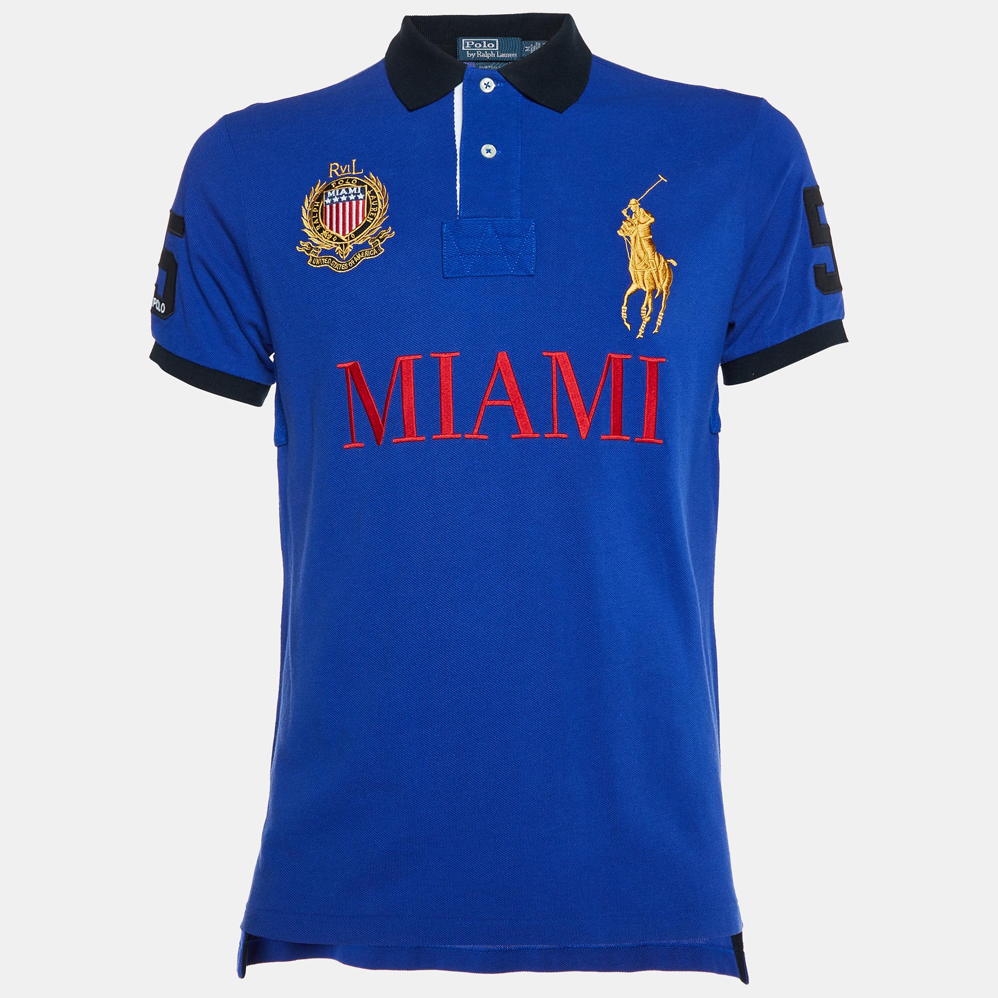 

Polo Ralph Lauren Blue Miami Embroidered Cotton Pique Polo T-Shirt M