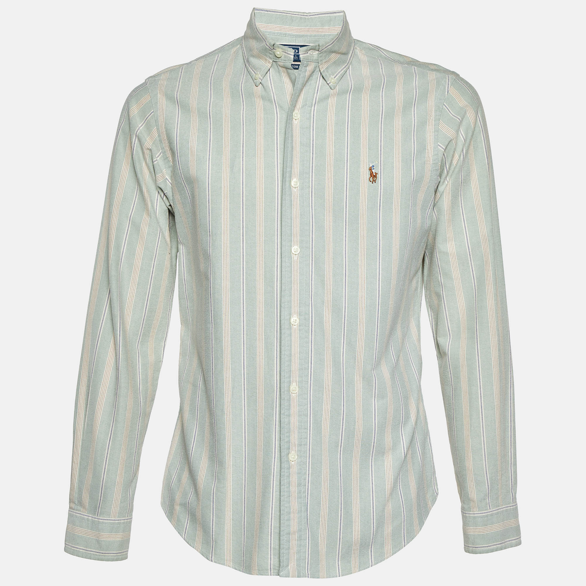 Pre-owned Polo Ralph Lauren Light Green Striped Cotton Button Down Shirt S