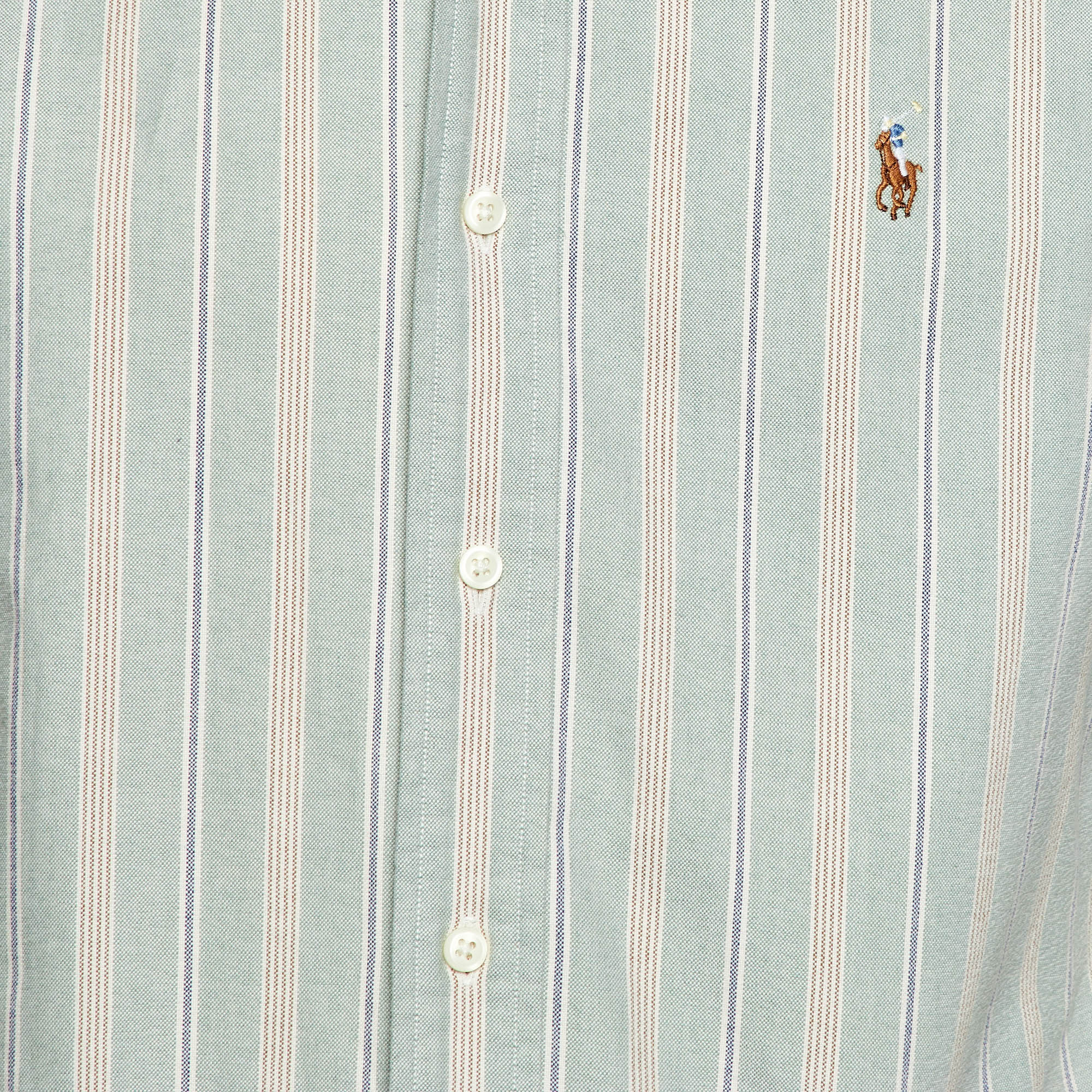 Polo Ralph Lauren Light Green Striped Cotton Button Down Shirt S 