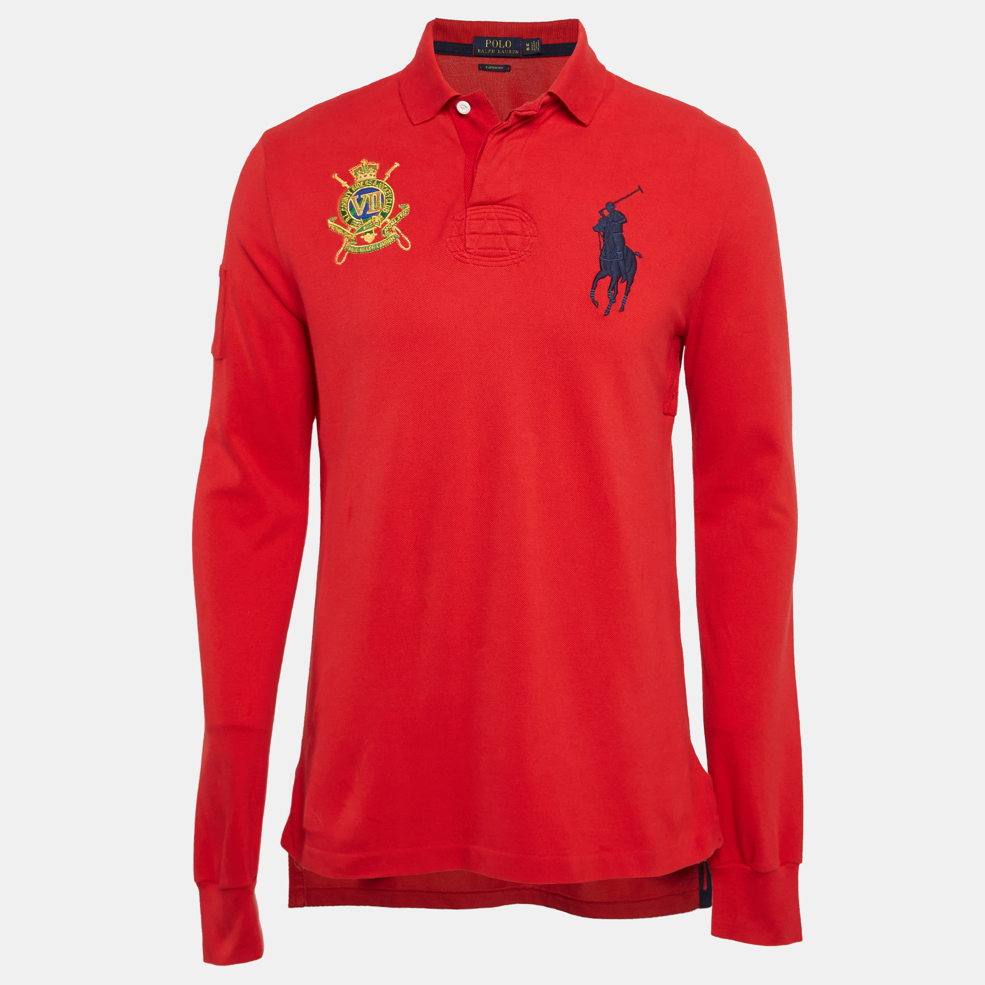 

Polo Ralph Lauren Red Embroidered Pique Cotton Long Sleeve Polo T-Shirt M