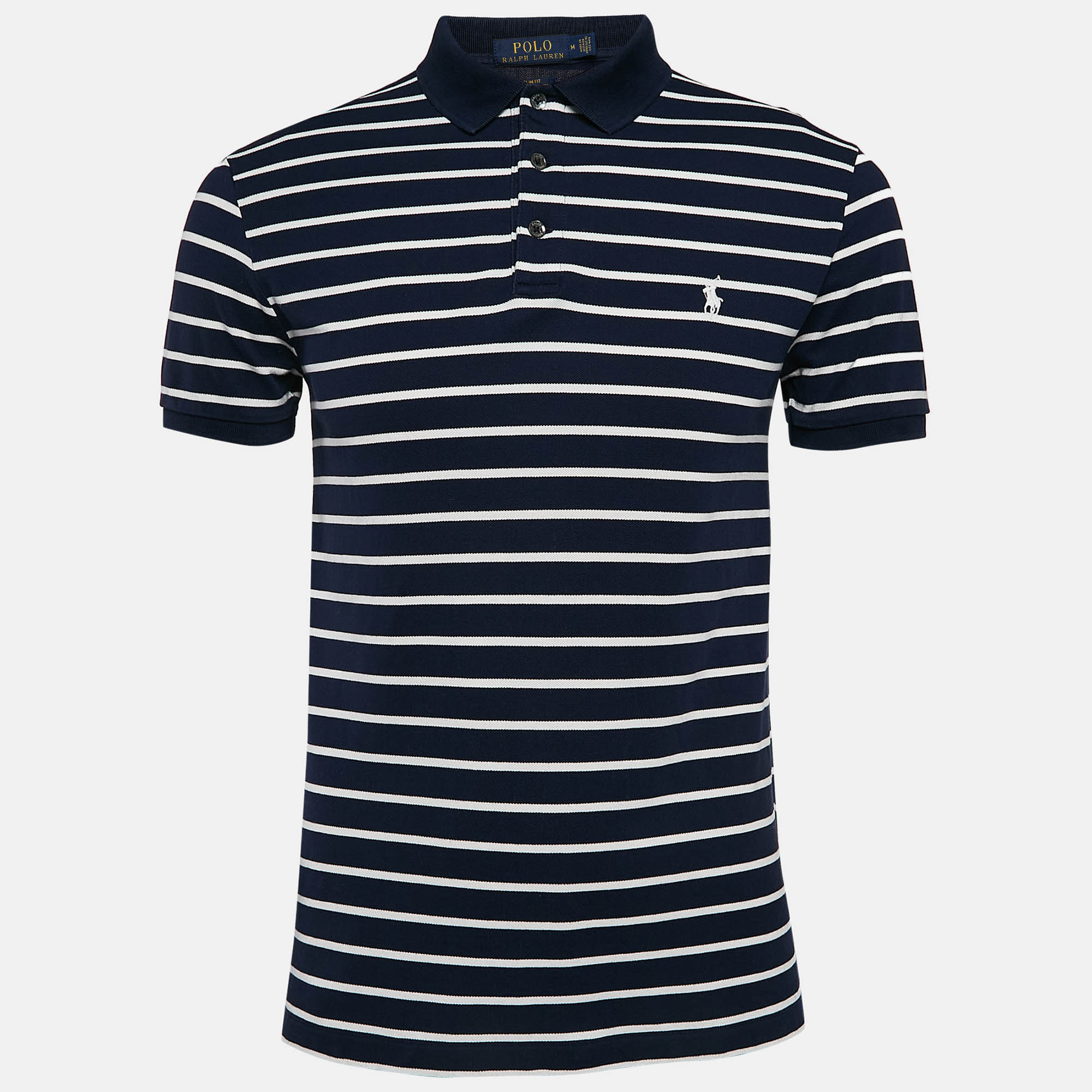 

Polo Ralph Lauren Blue Striped Cotton Pique Polo T-Shirt M, Navy blue