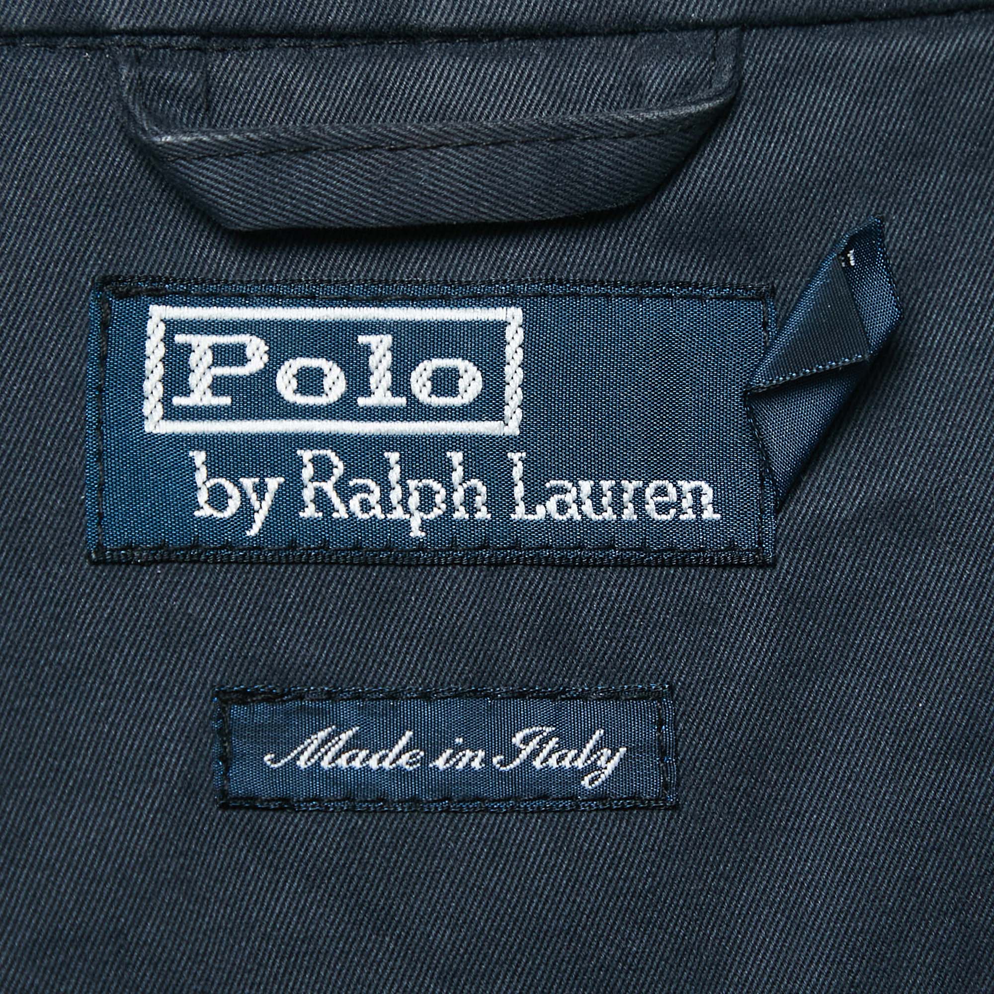 Polo Ralph Lauren Vintage Navy Blue Cotton Zip-Up Utility Jacket L 