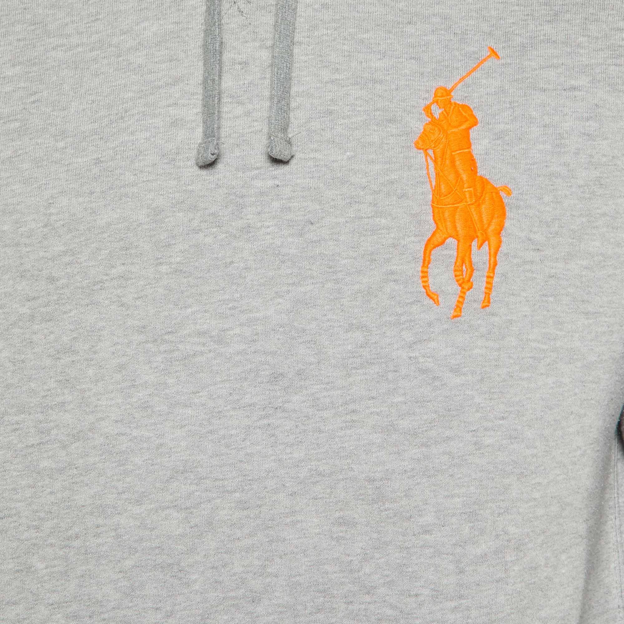 Polo Ralph Lauren Grey Cotton Logo Embroidered Hoodie M 
