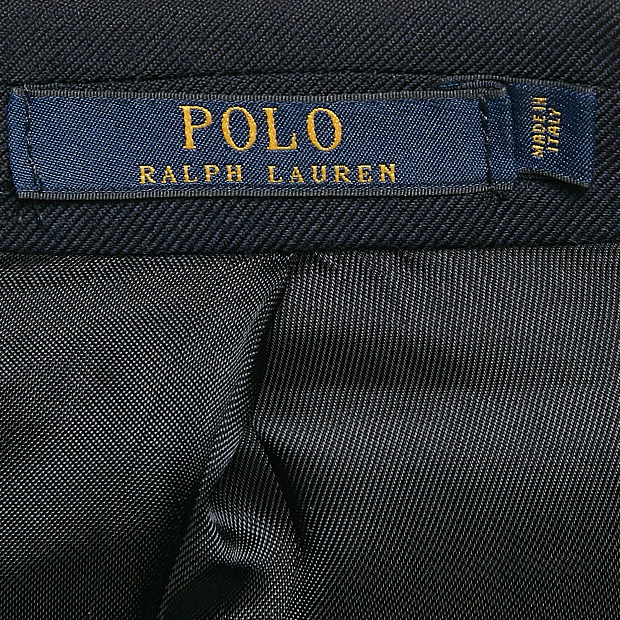 Polo Ralph Lauren Navy Blue Wool Applique Detail Single Breasted Blazer XL 