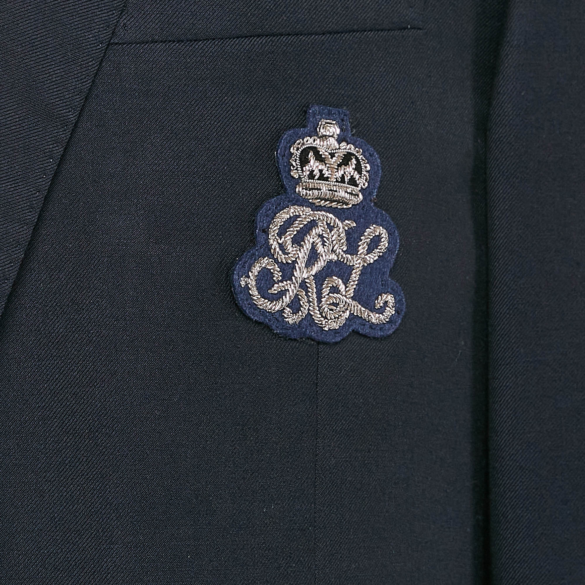 Polo Ralph Lauren Navy Blue Wool Applique Detail Single Breasted Blazer XL 