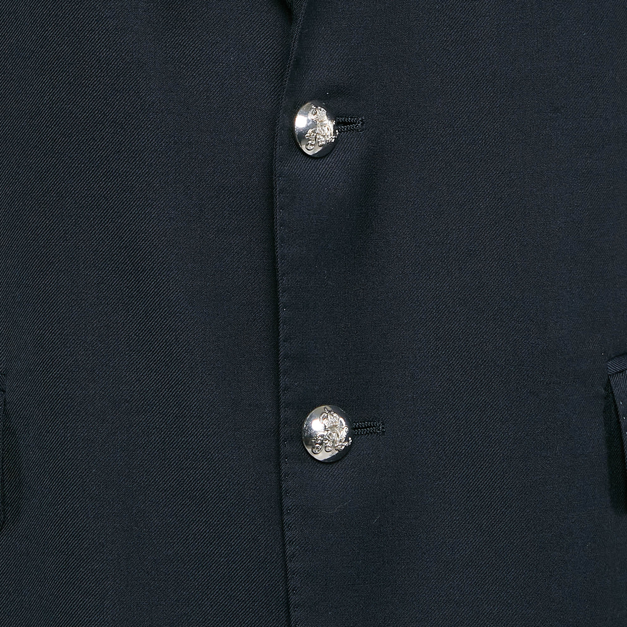 Polo Ralph Lauren Navy Blue Wool Applique Detail Single Breasted Blazer XL 