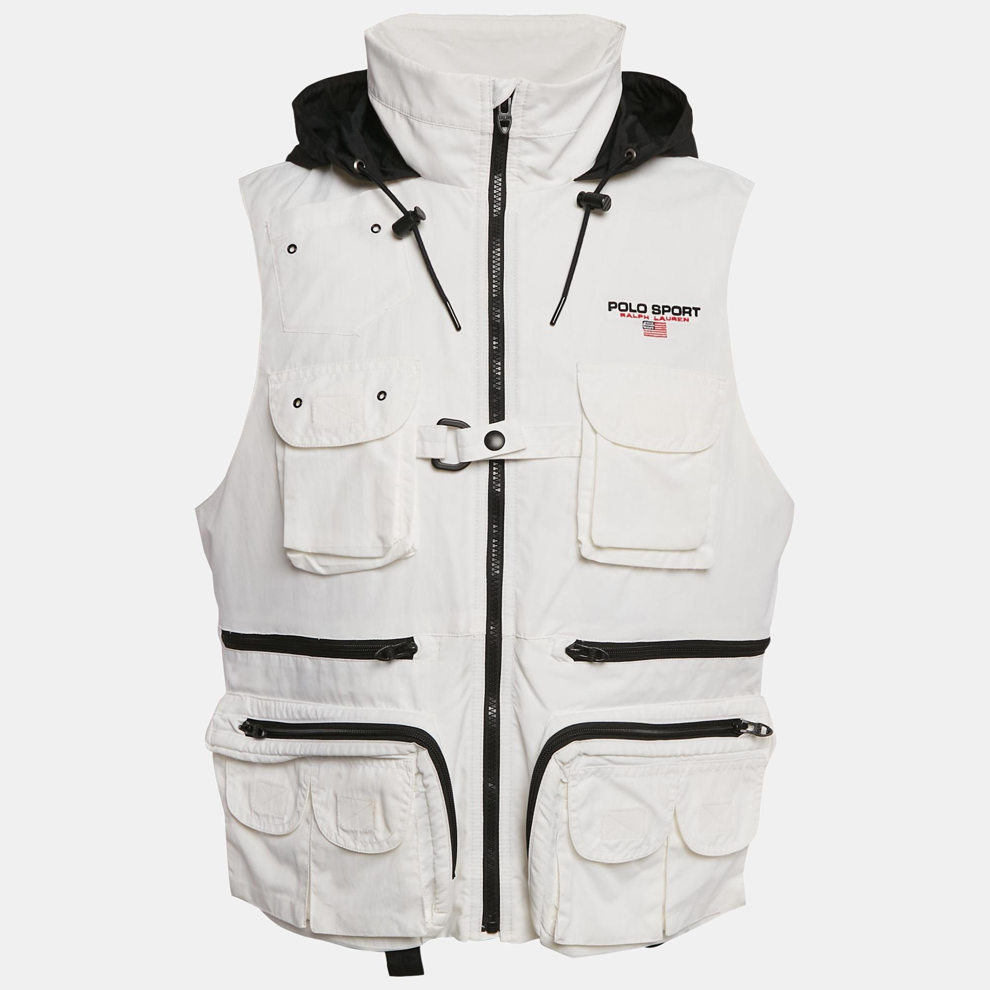 

Polo Ralph Lauren White Nylon Zip-Up Hooded Utility Vest M