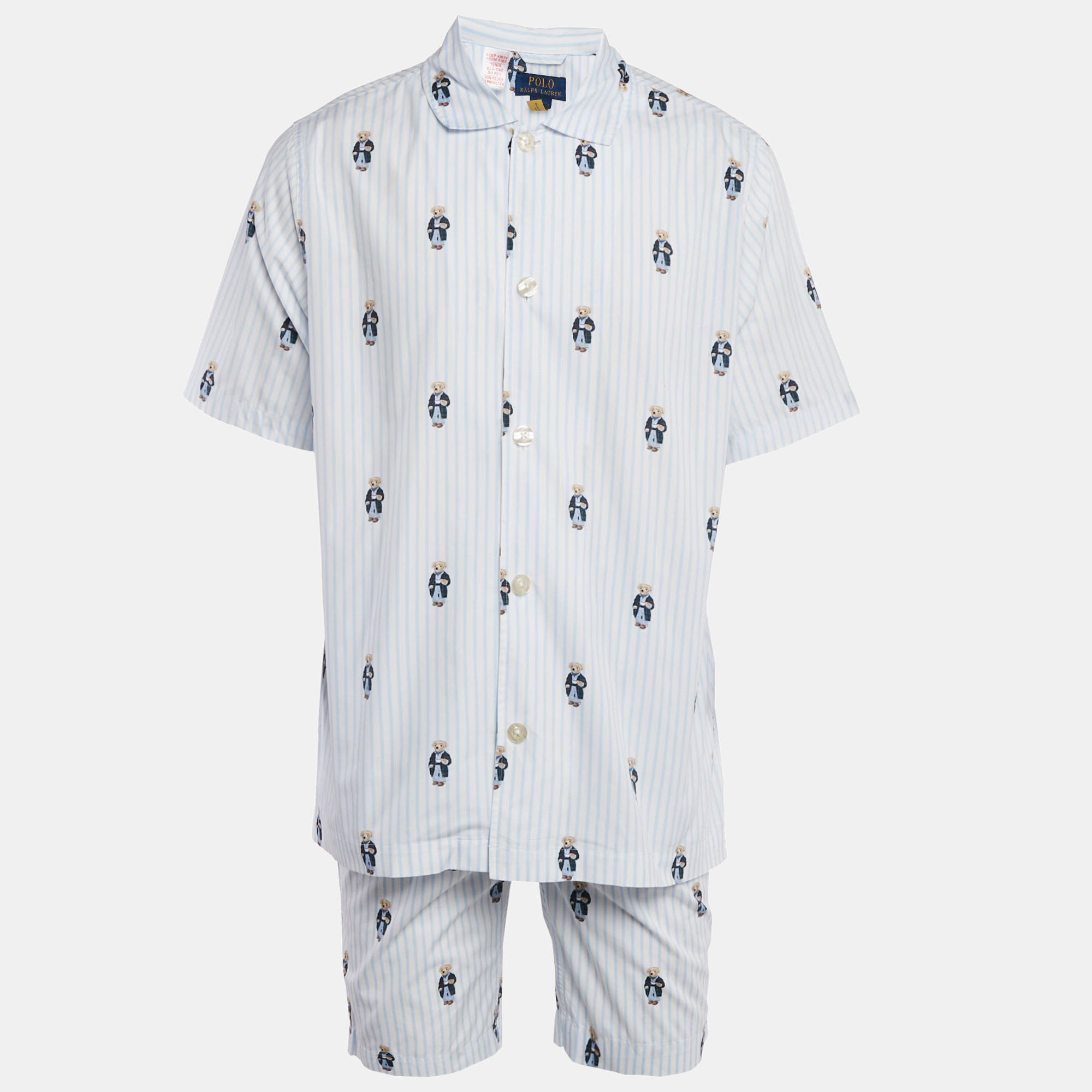 

Polo Ralph Lauren Polo Blue Bear Print Cotton Shirt and Shorts Set M