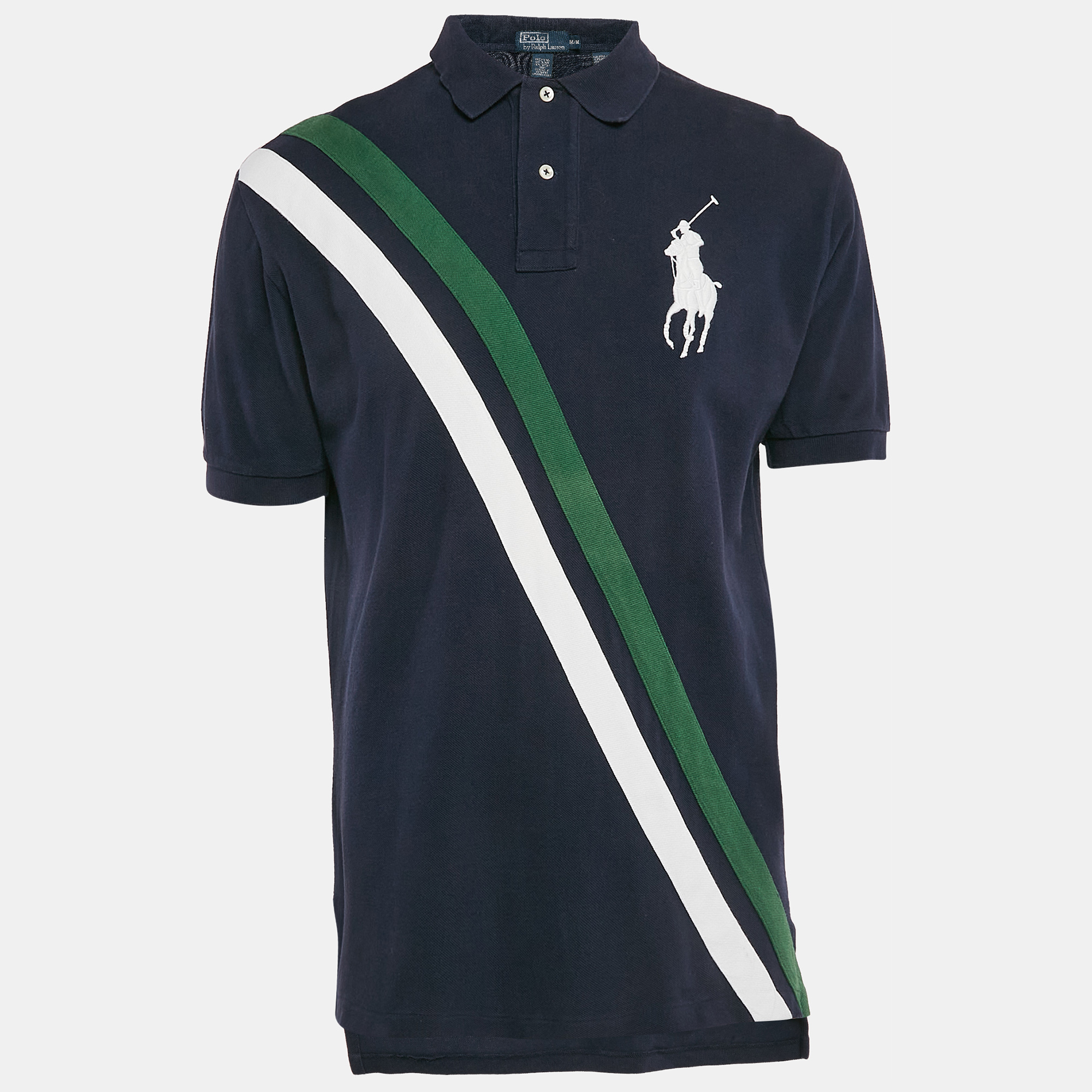 

Polo Ralph Lauren Navy Blue Diagonal Stripe Pique Cotton Polo T-Shirt M