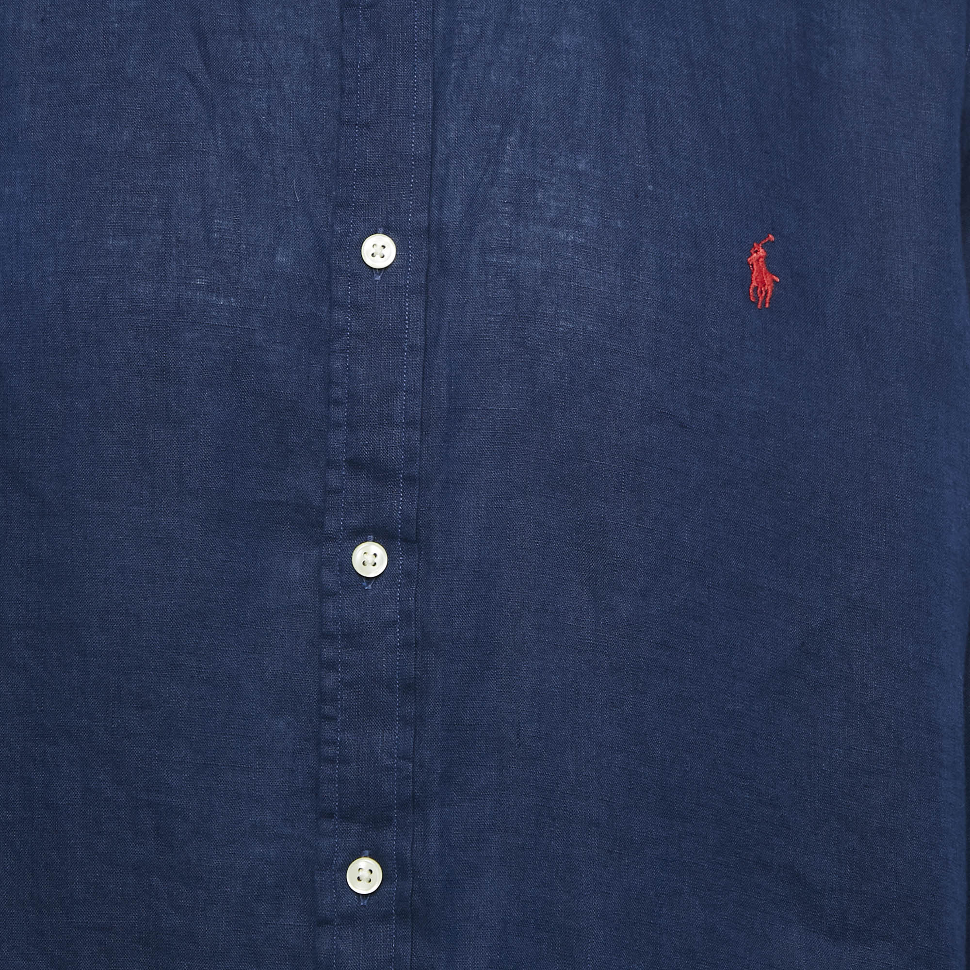 Polo Ralph Lauren Navy Blue Linen Button Down Full Sleeve Shirt XXL 