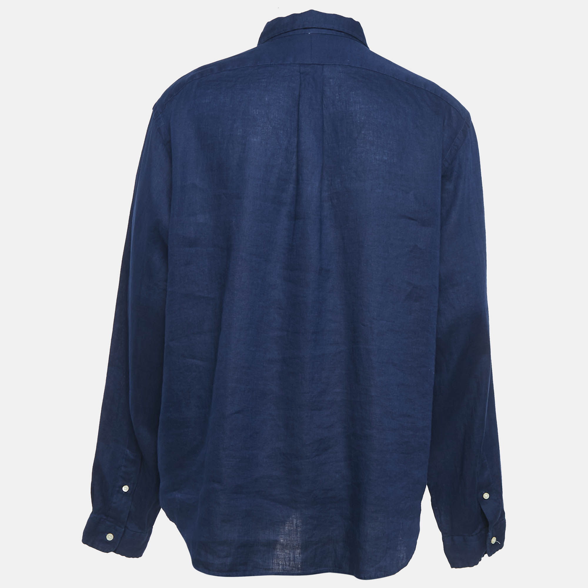 Polo Ralph Lauren Navy Blue Linen Button Down Full Sleeve Shirt XXL 