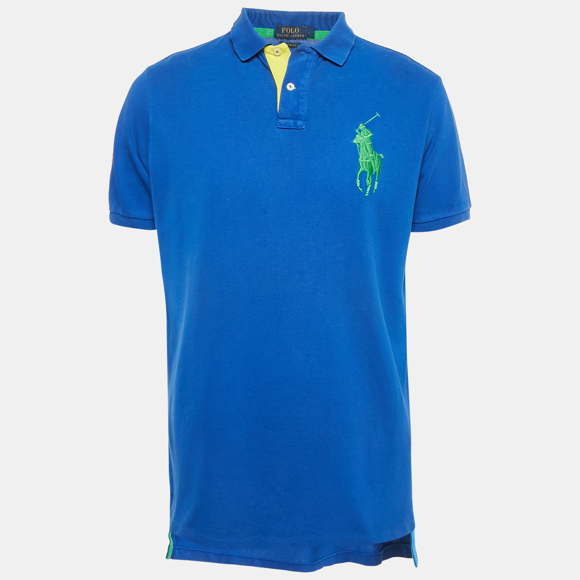 

Polo Ralph Lauren Logo Embroidered Cotton Pique Knit Polo T-Shirt L, Blue