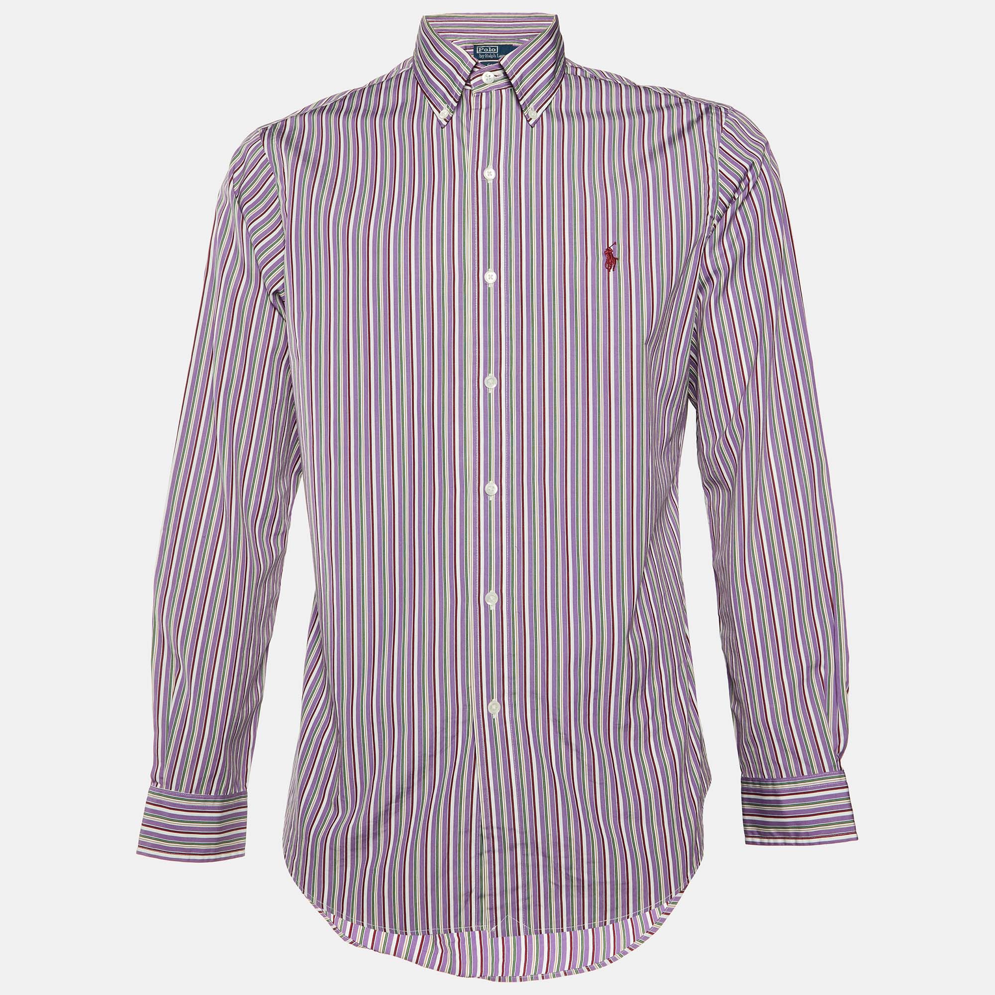 

Polo Ralph Lauren Purple Striped Cotton Custom Fit Shirt M