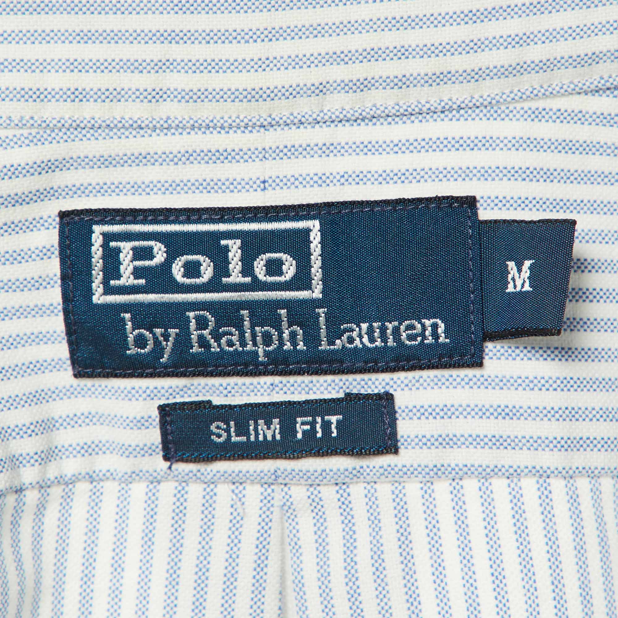 Polo Ralph Lauren Blue Striped Cotton Slim Fit Button Down Shirt M 