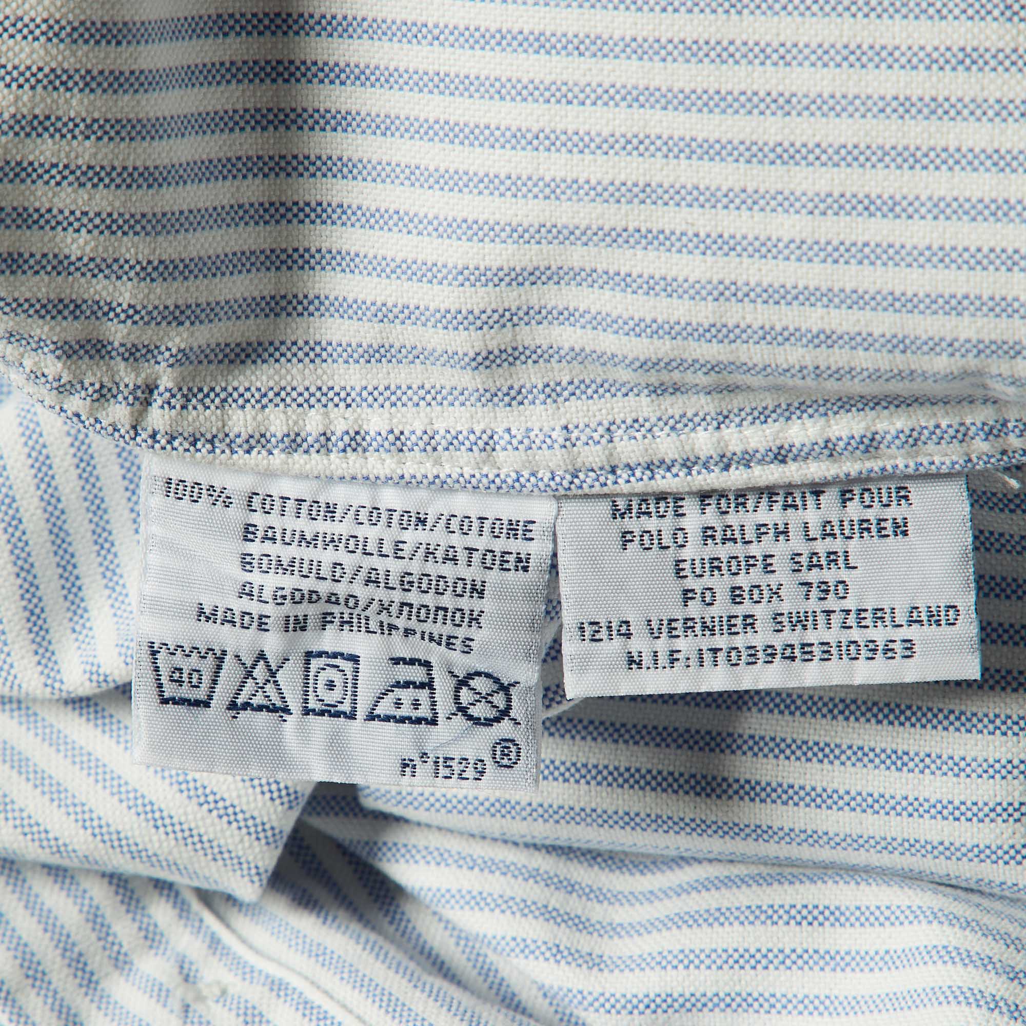 Polo Ralph Lauren Blue Striped Cotton Slim Fit Button Down Shirt M 