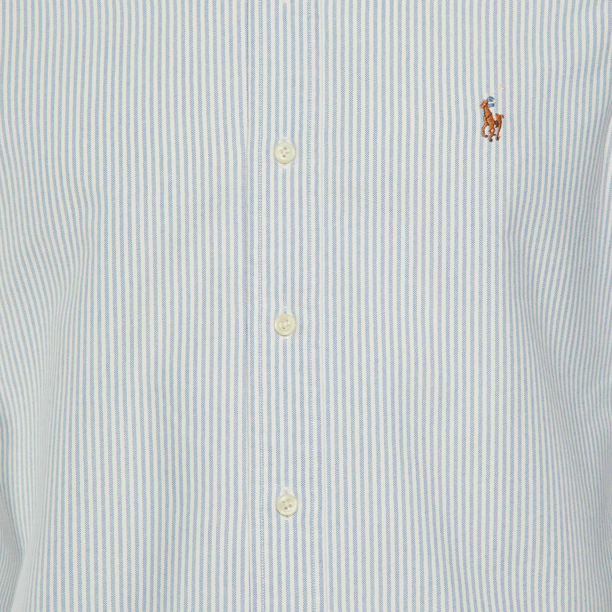 Polo Ralph Lauren Blue Striped Cotton Slim Fit Button Down Shirt M 