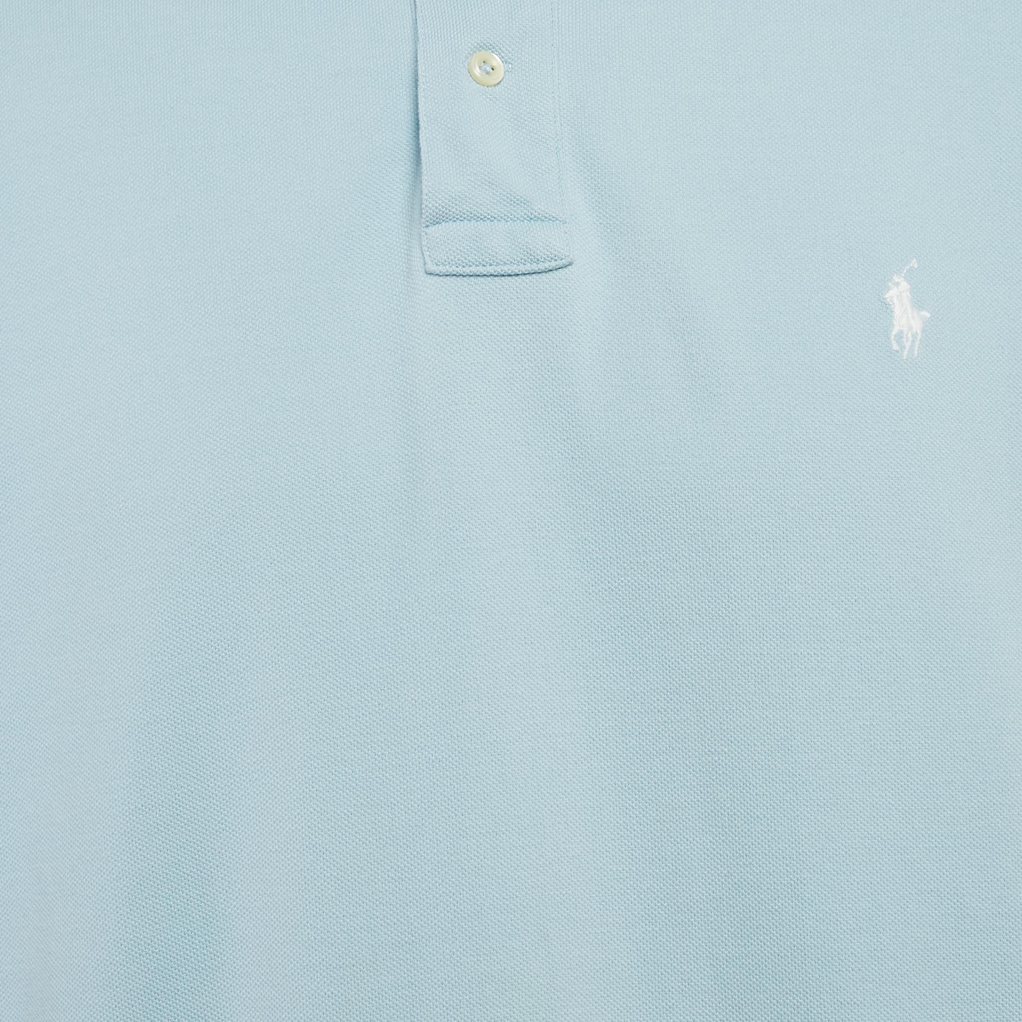 Polo Ralph Lauren Blue Logo Embroidered Cotton Pique Knit Polo T-Shirt XXL 