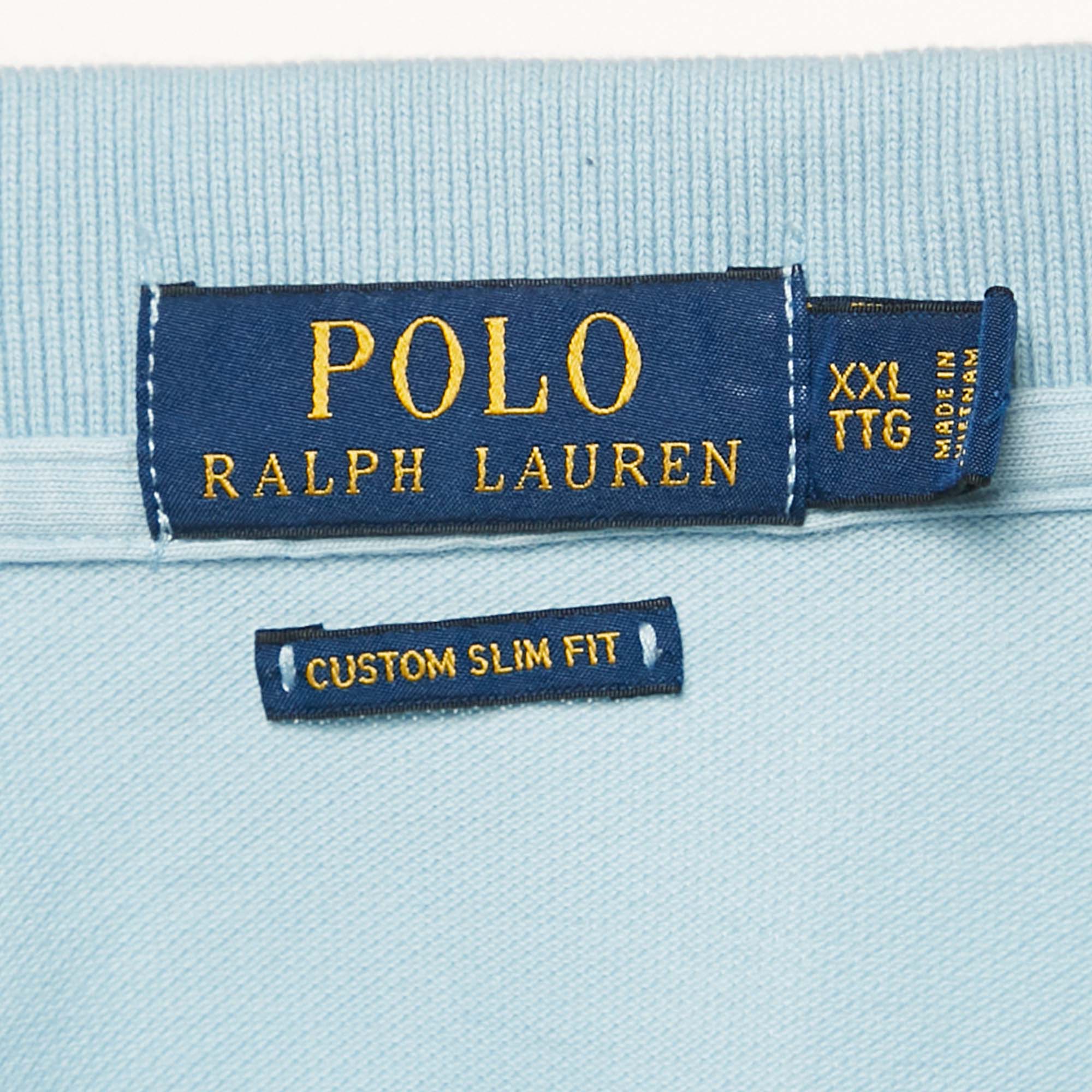 Polo Ralph Lauren Blue Logo Embroidered Cotton Pique Knit Polo T-Shirt XXL 