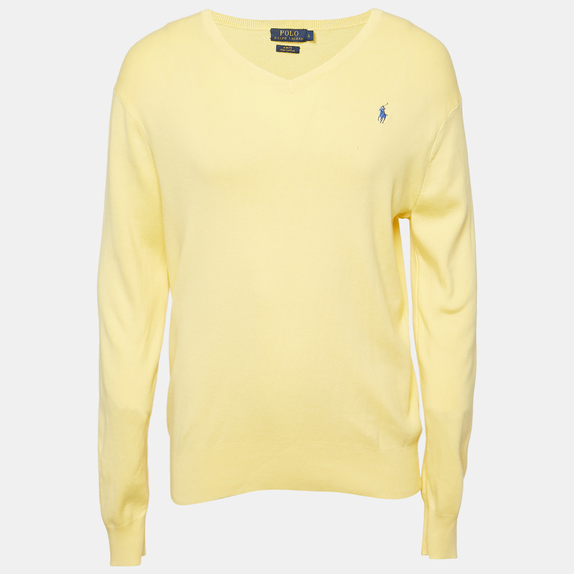 

Polo Ralph Lauren Yellow Cotton Knit V-Neck Sweater L