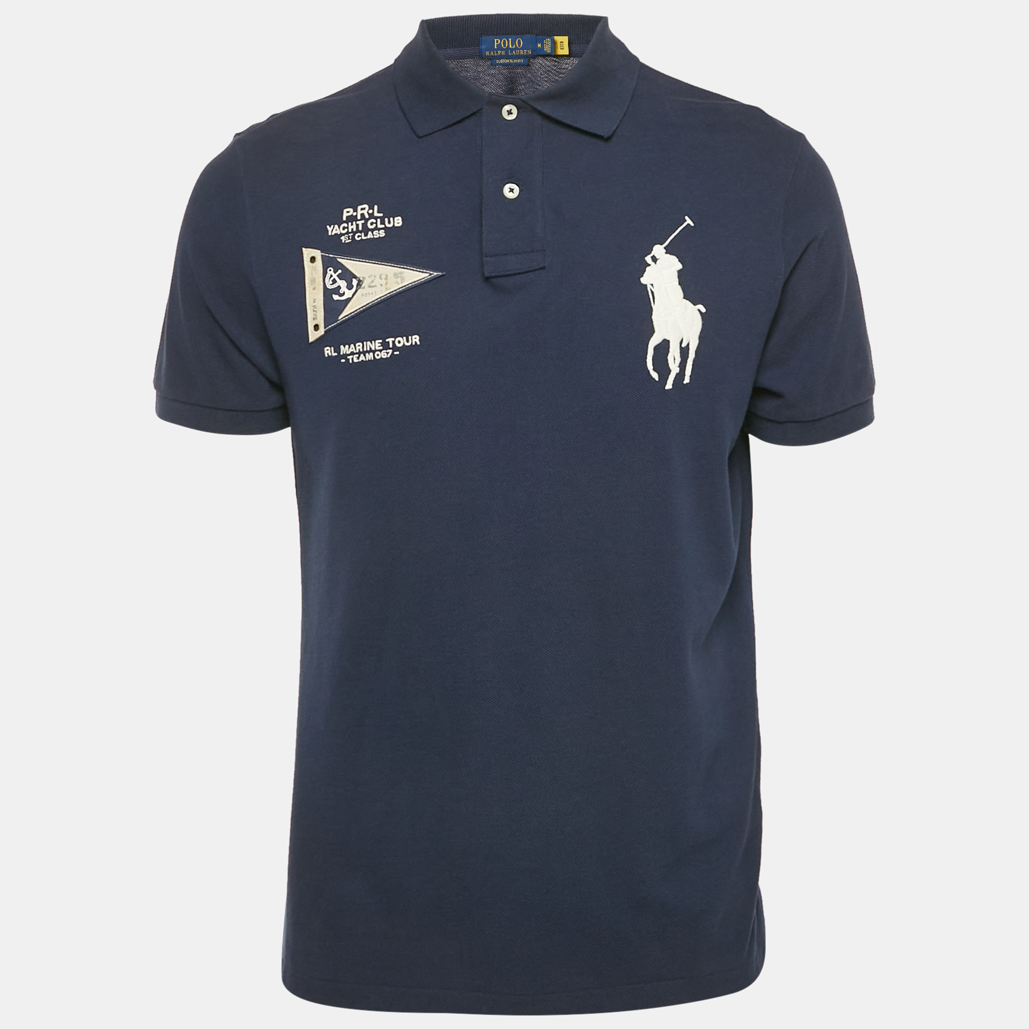 

Polo Ralph Lauren Blue Cotton Pique Applique Detail Polo T-Shirt M