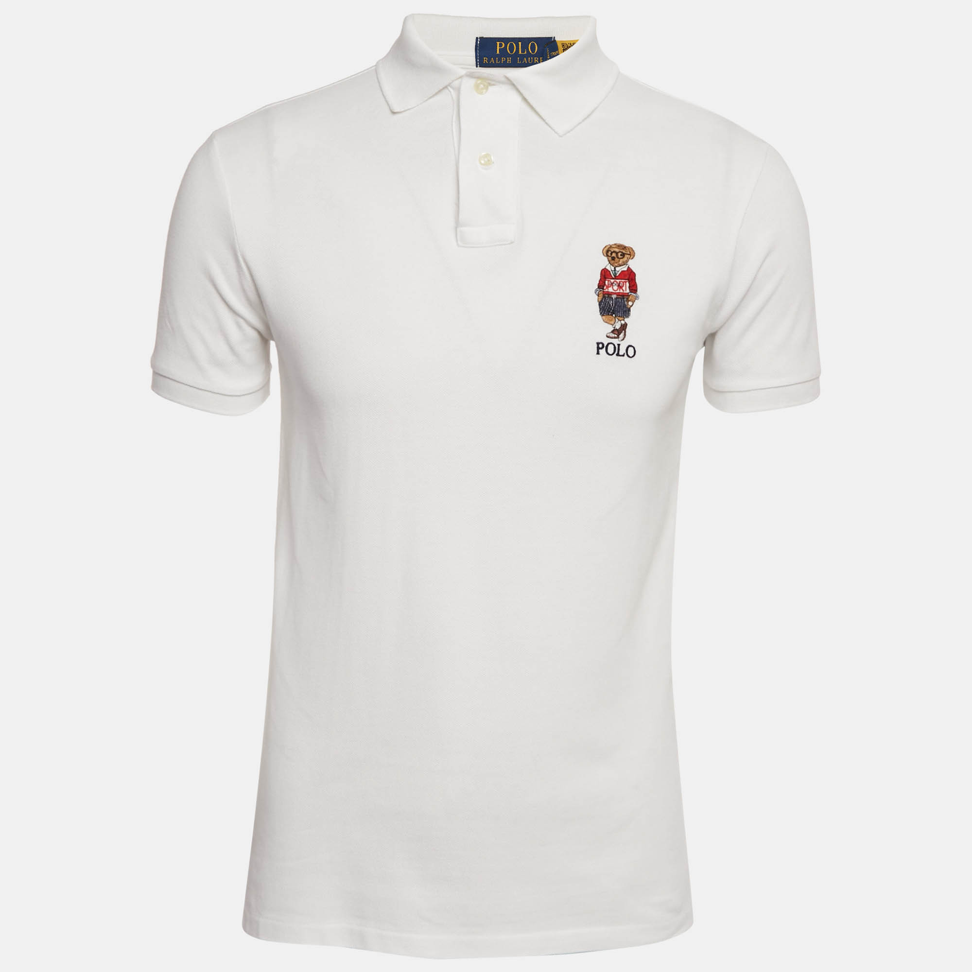 

Polo Ralph Lauren White Teddy Embroidered Cotton Pique Polo T-Shirt S