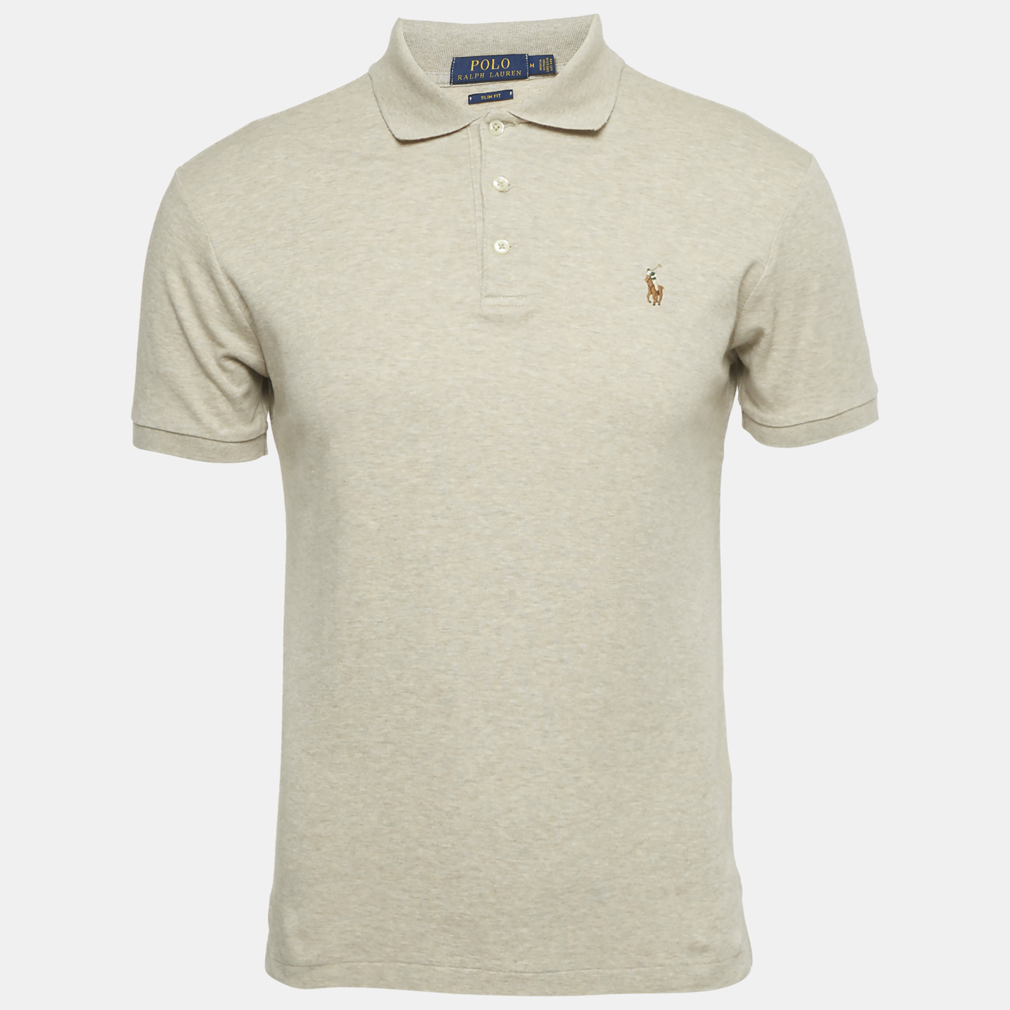

Polo Ralph Lauren Beige Mélange Logo Embroidered Cotton Polo T-Shirt M