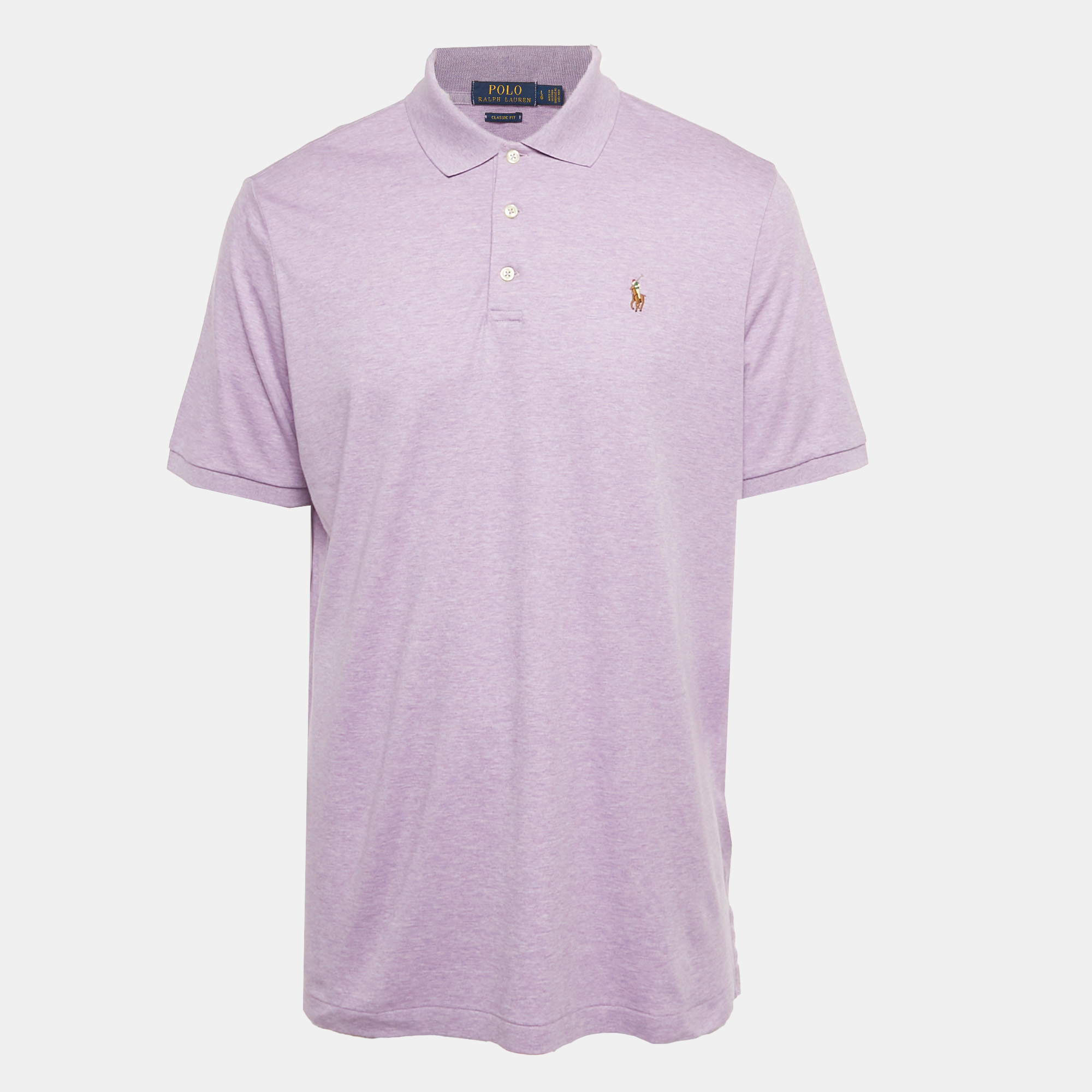

Polo Ralph Lauren Lavender Logo Embroidered Cotton Classic Fit Polo T-Shirt L, Purple