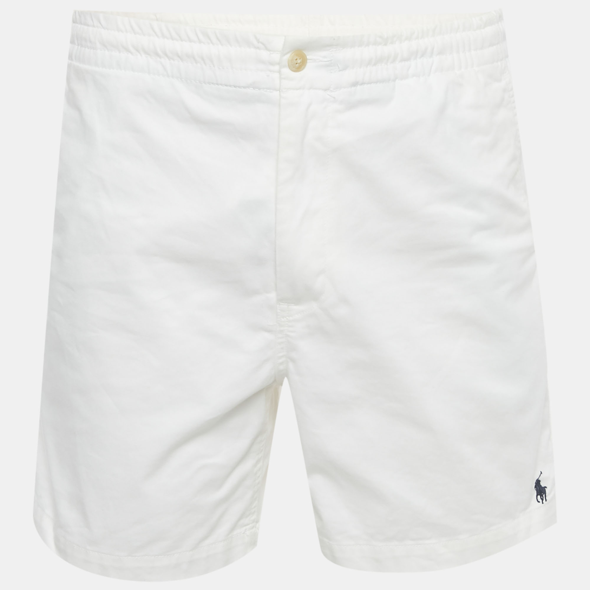 

Polo Ralph Lauren White Logo Embroidered Cotton Stretch Fit Shorts L